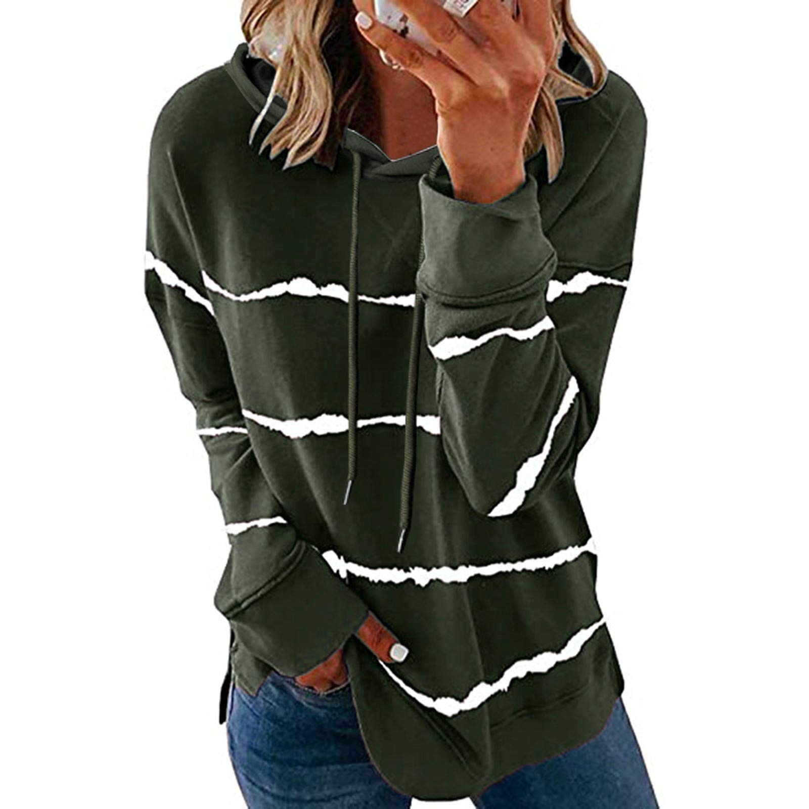 Women's Casual Striped Printed Long Sleeve Sweatshirt - Soft Loose Pullover Tops for Everyday Wear | Perfect for Fall Layering, Weekend Outfits & Cozy Home Comfort
