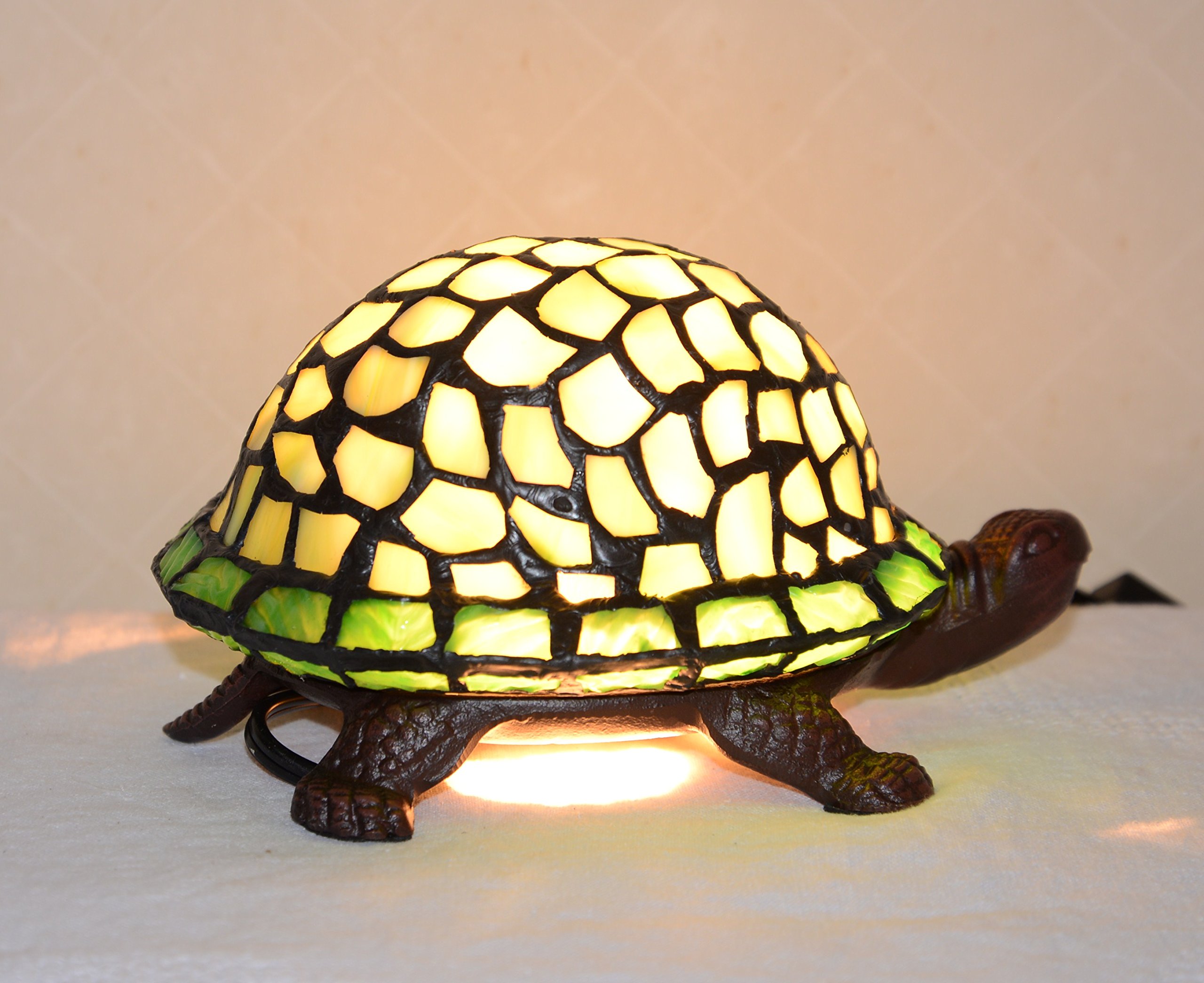 Handcrafted Stained Glass Turtle Night Light - LED Table Desk Lamp for Bedroom, Nursery, Kids Room - Decorative Ambient Lighting Gift Idea TY096