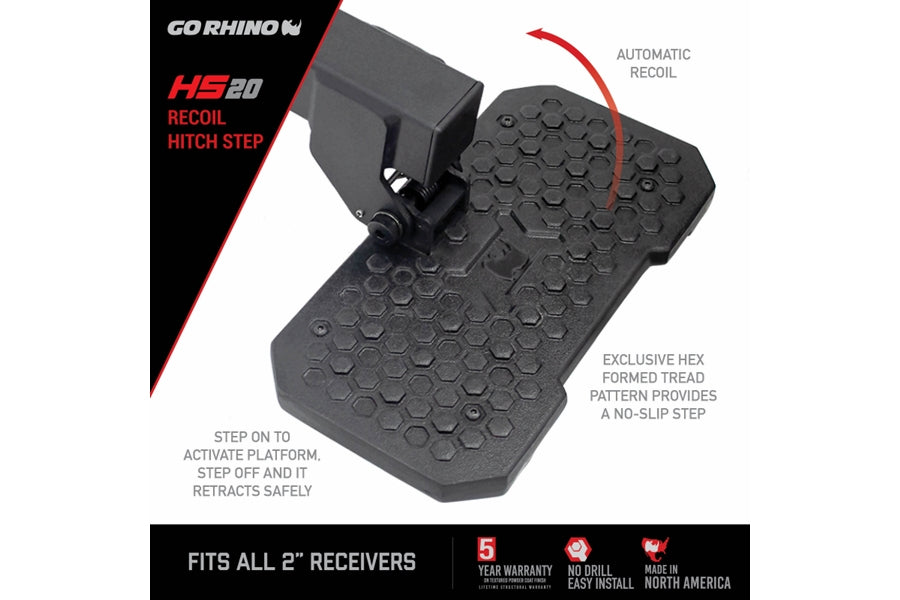 Go Rhino HS 20 Heavy Duty Bumper Hitch Step - Black Powder Coated Steel for Trucks & SUVs - Perfect for Off-Roading, Towing & Easy Access