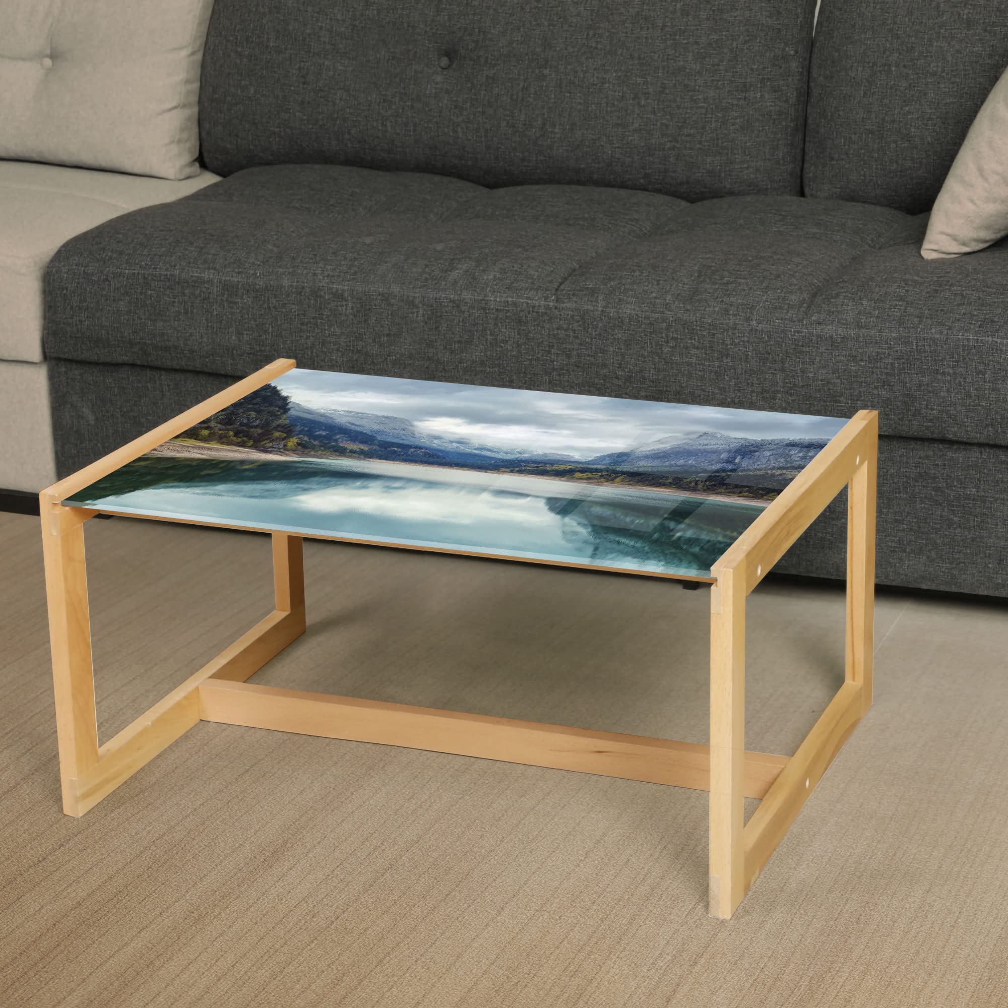 Ambesonne Alpine Lake Coffee Table - Wooden Frame, Acrylic Glass Top for Office & Dorm Decor