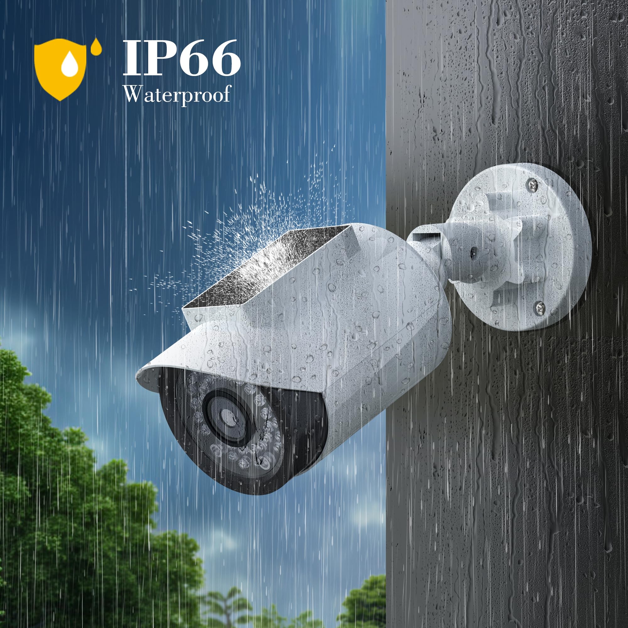 BNT Solar Powered Fake Security Camera - Bullet Style Dummy Surveillance Camera with Red LED Light for Night, Includes Warning Stickers - Outdoor Home & Business Security Deterrent (2-Pack, White, Battery Not Included) - Perfect for Garage, Yard, Warehouse & Storefront Protection