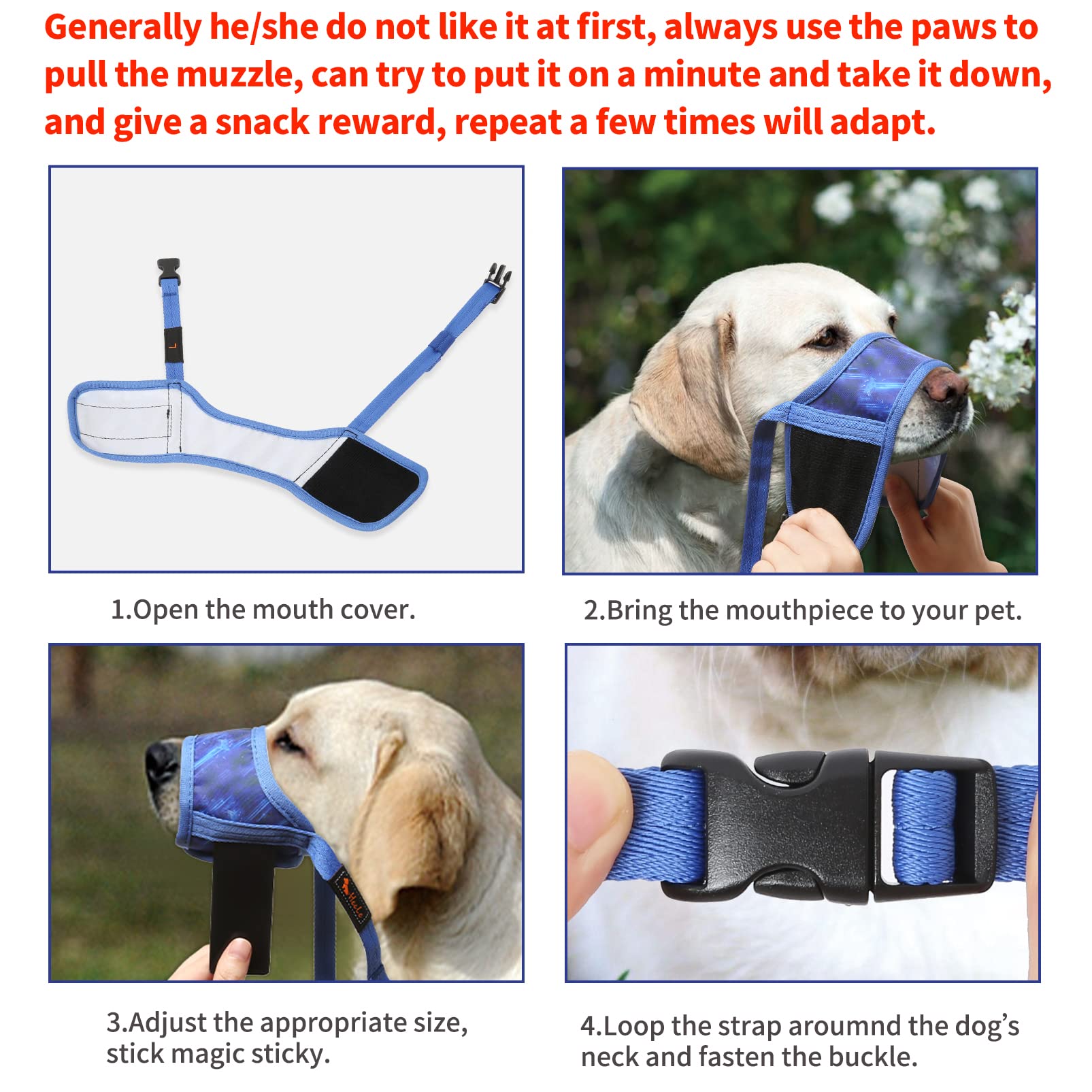 HEELE Soft Nylon Dog Muzzle for Small Medium Large Dogs - Breathable Adjustable Pet Muzzle to Prevent Biting Barking Chewing - Sky Blue Small Size - Perfect for Training, Grooming, and Vet Visits