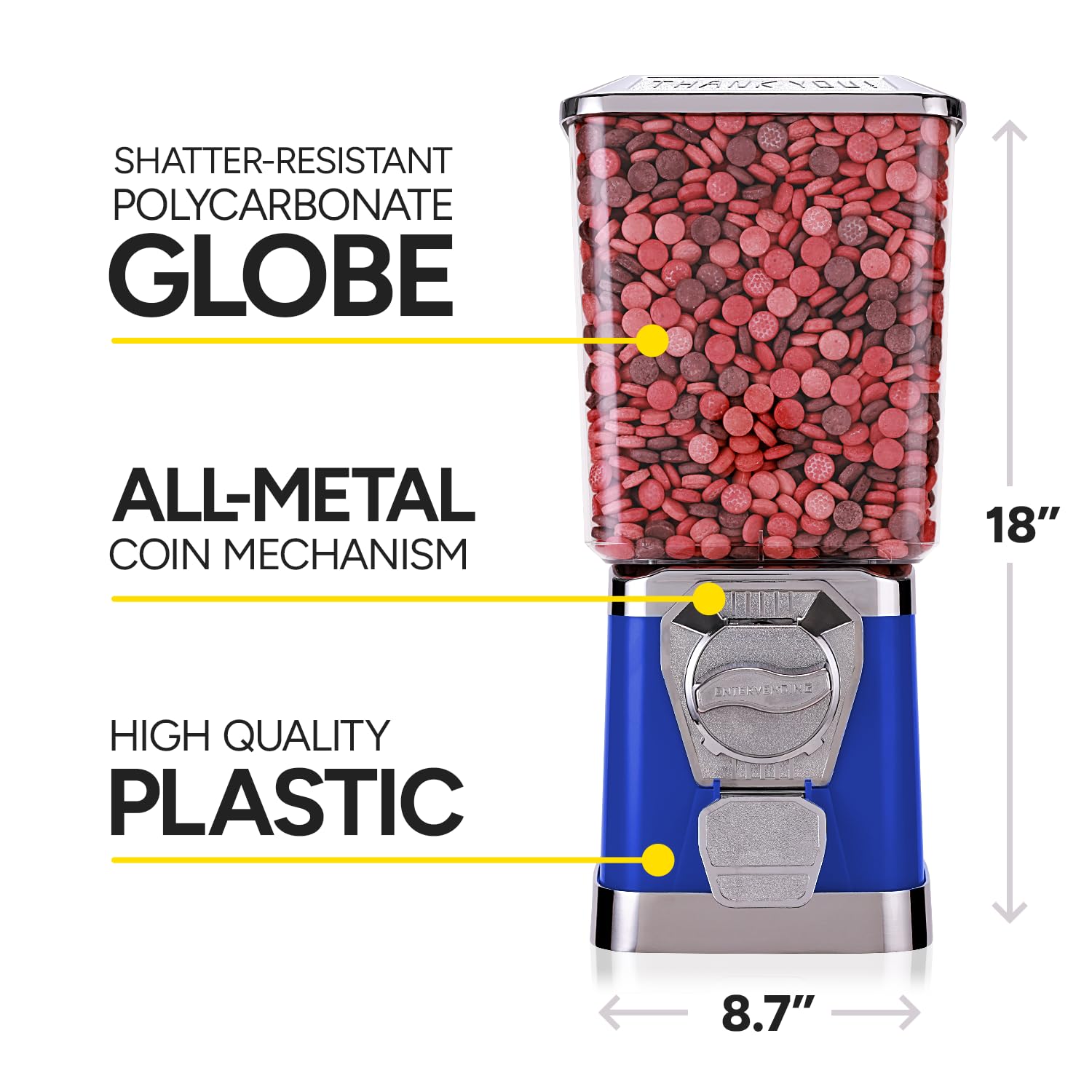 Premium Gumball Machine for Kids & Adults - Bubble Gum Vending Machine for Bouncy Balls, Capsules, Toys & Candy - Commercial & Home Use - Perfect for Parties, Stores & Playrooms