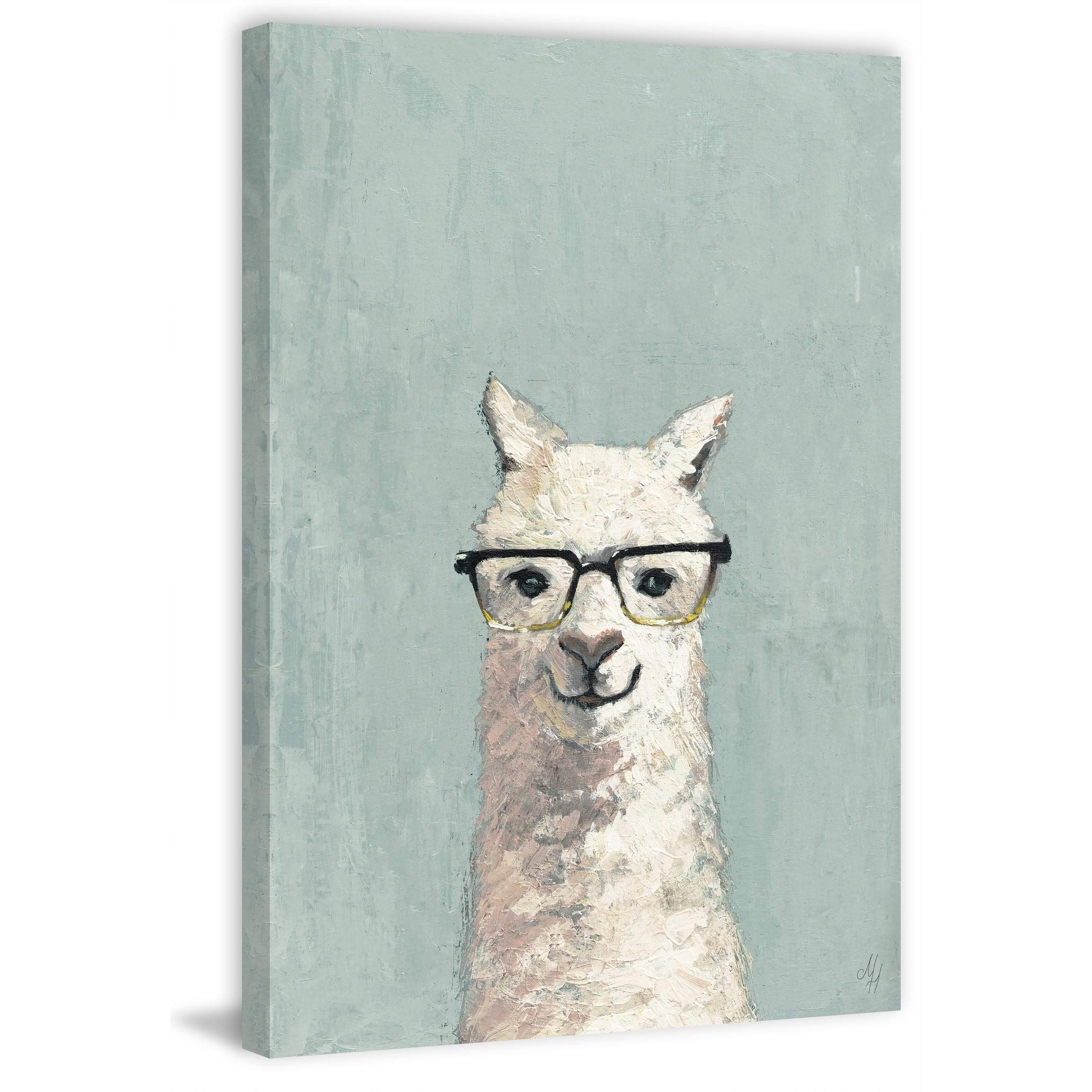 Handmade White Llama with Glasses II Canvas Wall Art Print - 20x30 Inch Framed Home Decor for Living Room, Bedroom & Office | Marmont Hill