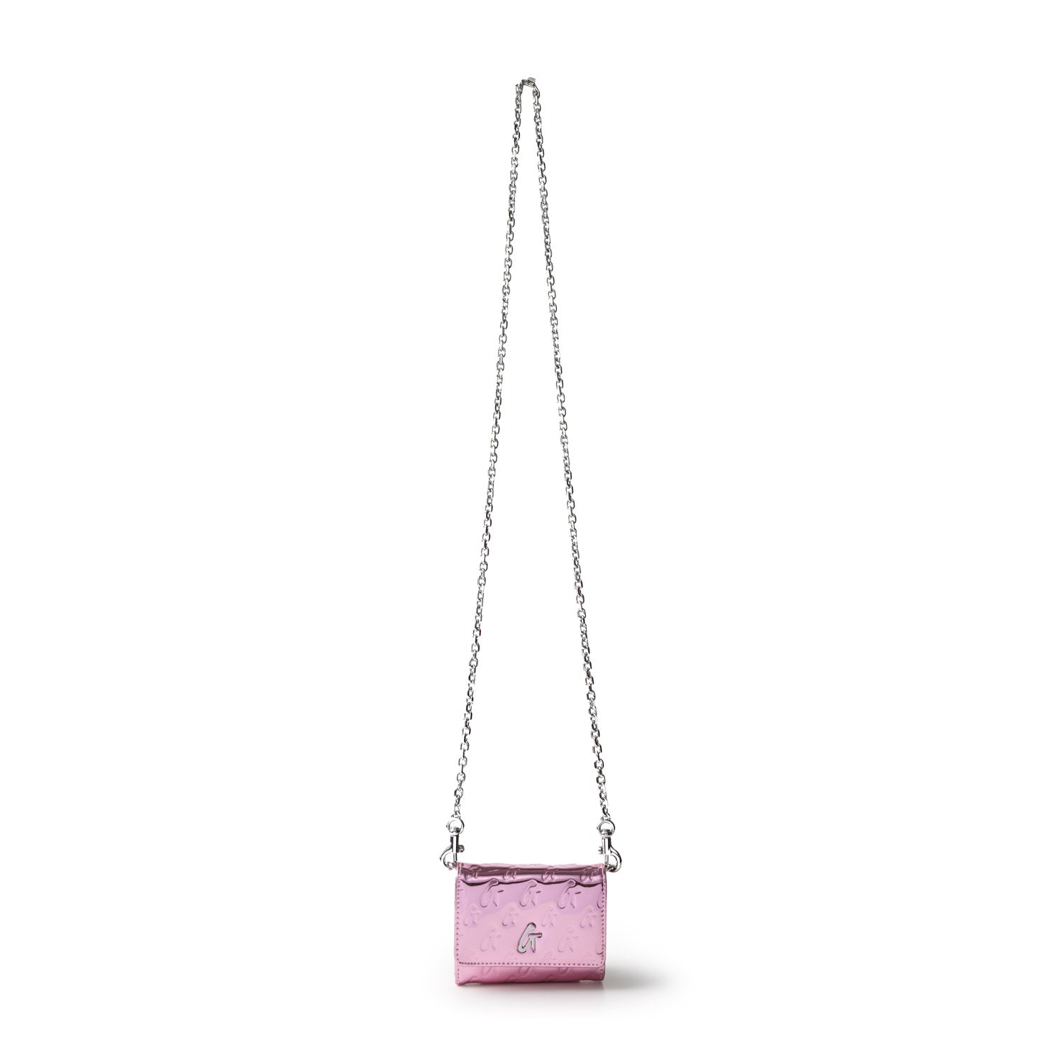 Metallic Monogram Compact WOC Wallet on Chain - Stylish Metallic Pink Crossbody Bag for Women | Perfect for Evening Out, Parties, and Daily Use