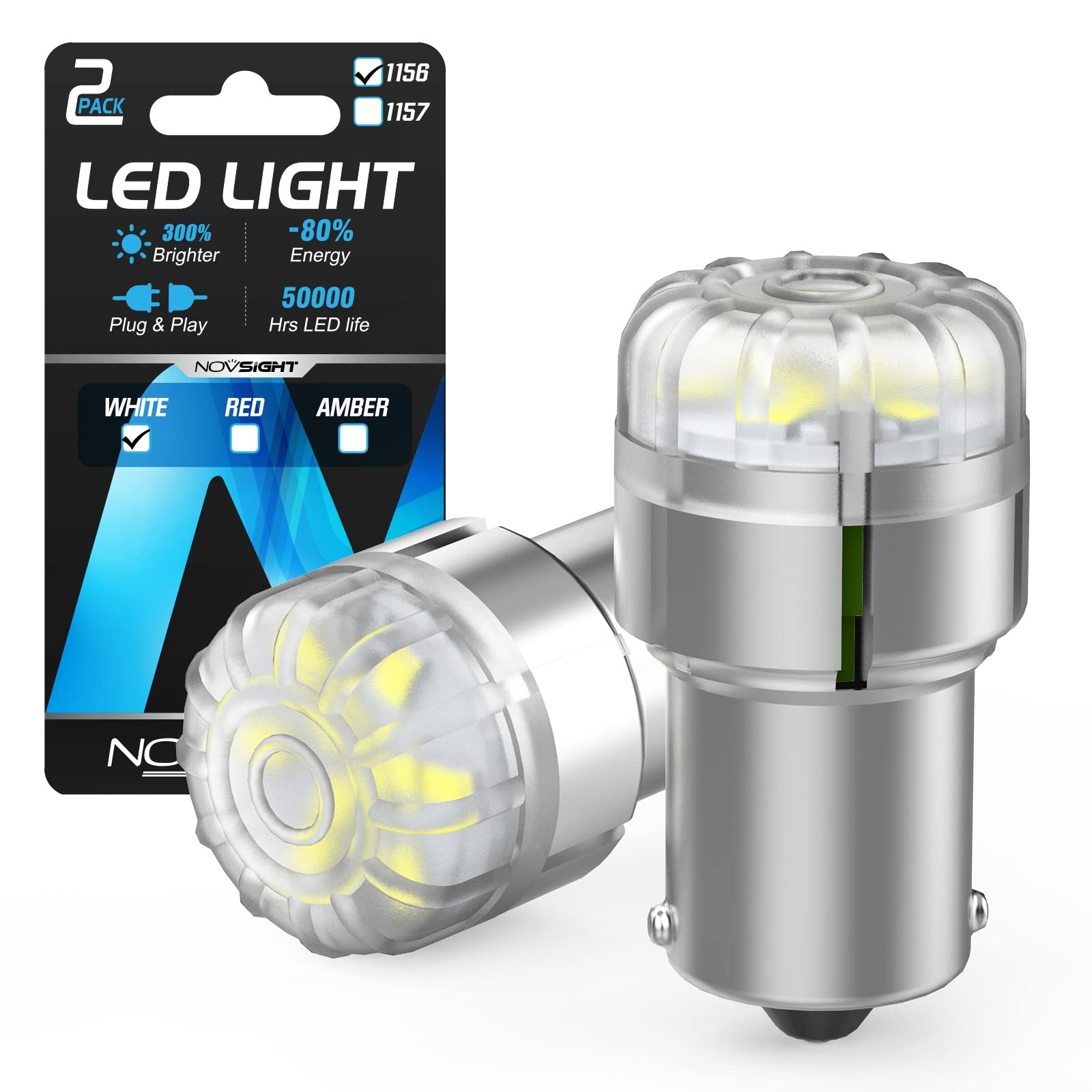 NOVSIGHT 1156 LED Brake Light Bulbs - 300% Brighter 1141 1003 Turn Signal & Tail Lights - BA15S 7506 LED Bulb Replacement for Reverse Backup Lights - Pack of 2 - Perfect for Safer Night Driving & Enhanced Vehicle Visibility