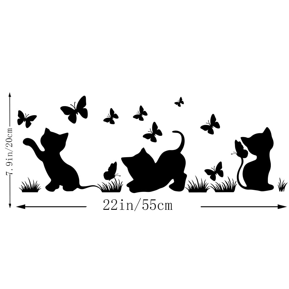 Fun Silhouette Cat Catching Butterfly Wall Decal - Kids Room, Nursery, Bedroom & Living Room Vinyl Sticker for Home Decor - Perfect for Playrooms, Dorm Rooms & DIY Interior Design
