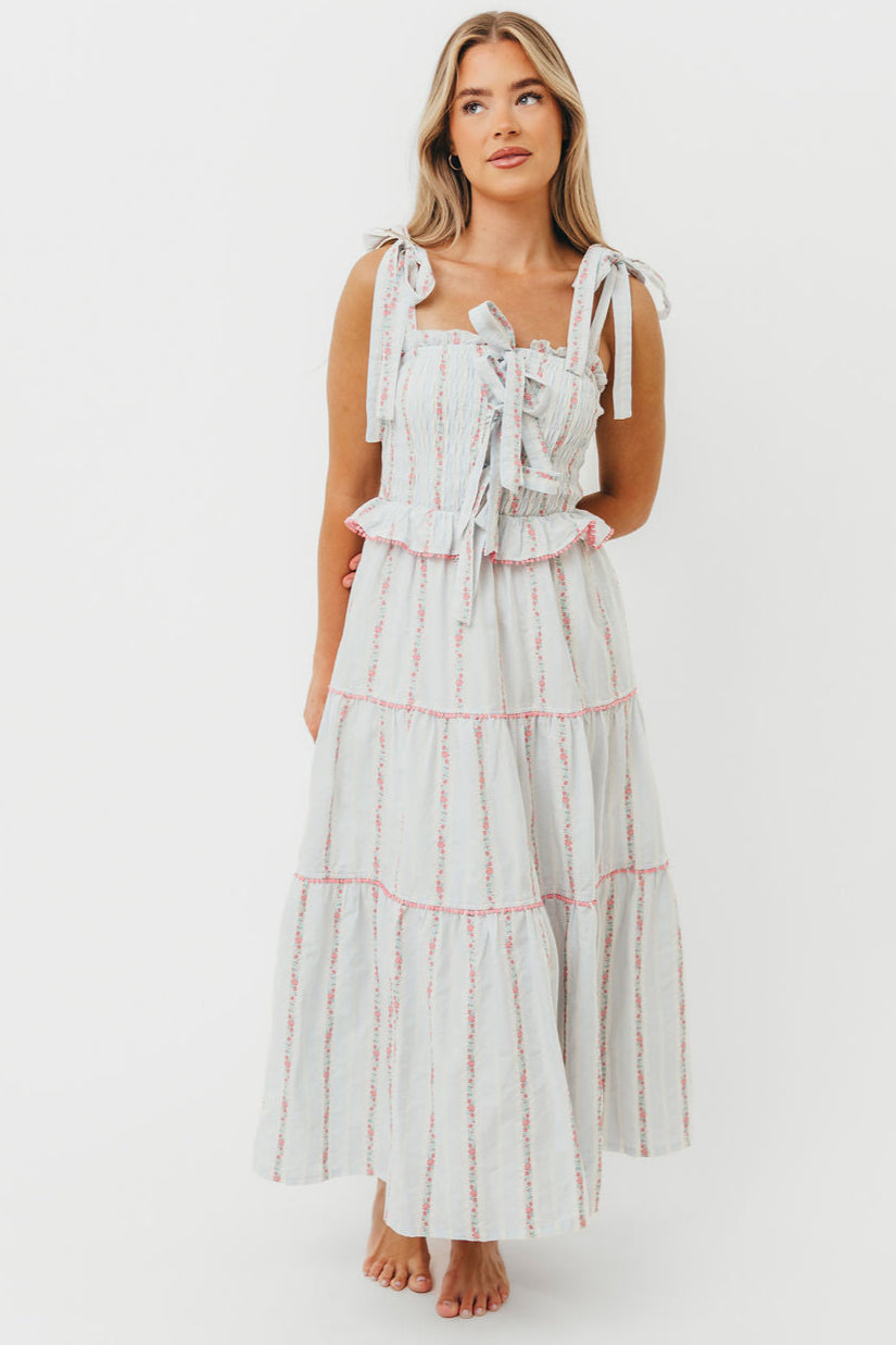 Tamara Floral Embroidered Maxi Dress - Pink Tiered Boho Summer Dress for Women | Beach Wedding, Vacation, Party Wear