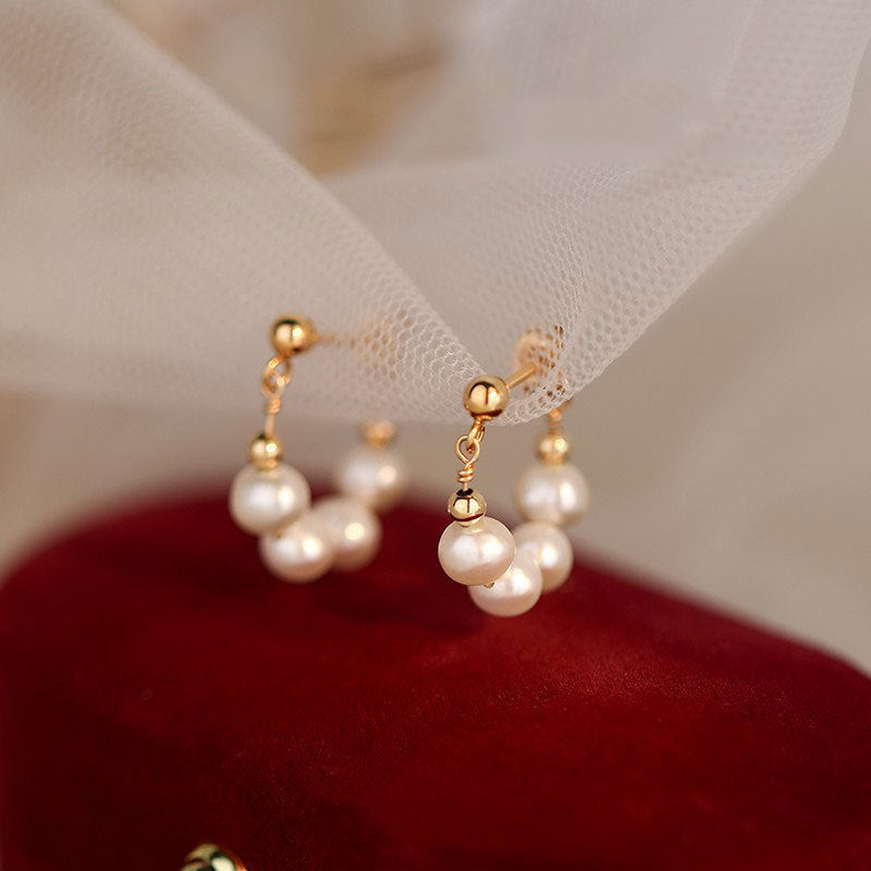 Freshwater Pearl Donut Gold Earrings for Women - 14K Gold Plated Dangle Earrings - Elegant Pearl Jewelry Gift for Birthday, Anniversary & Wedding | HE608 | Perfect for Office, Party & Special Occasions