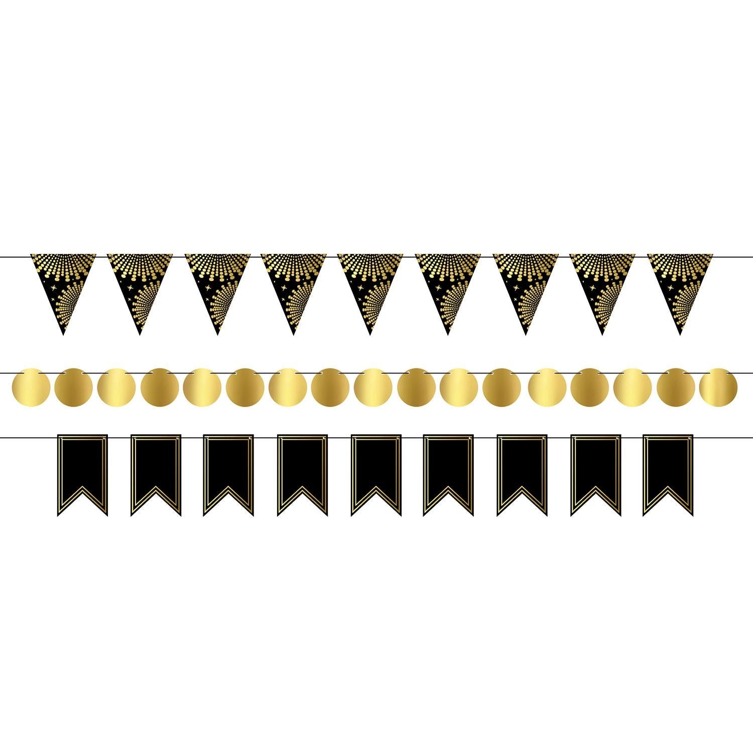 12 Pack Beistle Foil Mini Party Streamers Kit - Black & Gold - Perfect for Birthday Parties, Baby Showers & Wedding Decorations