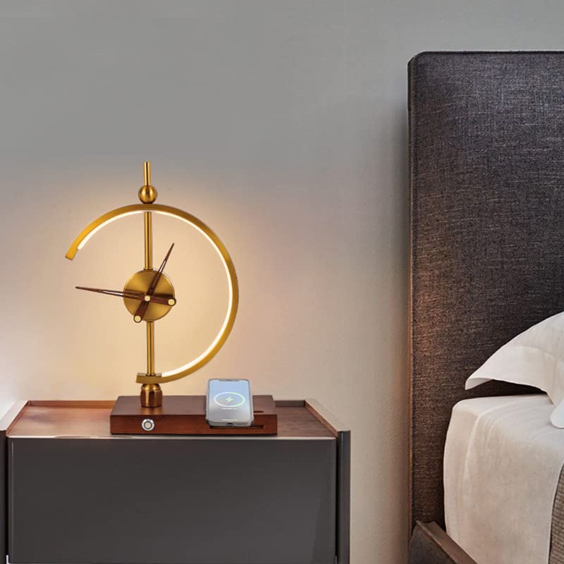 Modern Nogy Desk Lamp with Wireless Charger & Built-in Clock - Dimmable LED Office Desk Light, Art Deco Style for Home & Workspace - Perfect for Reading, Working, and Nightstand Use