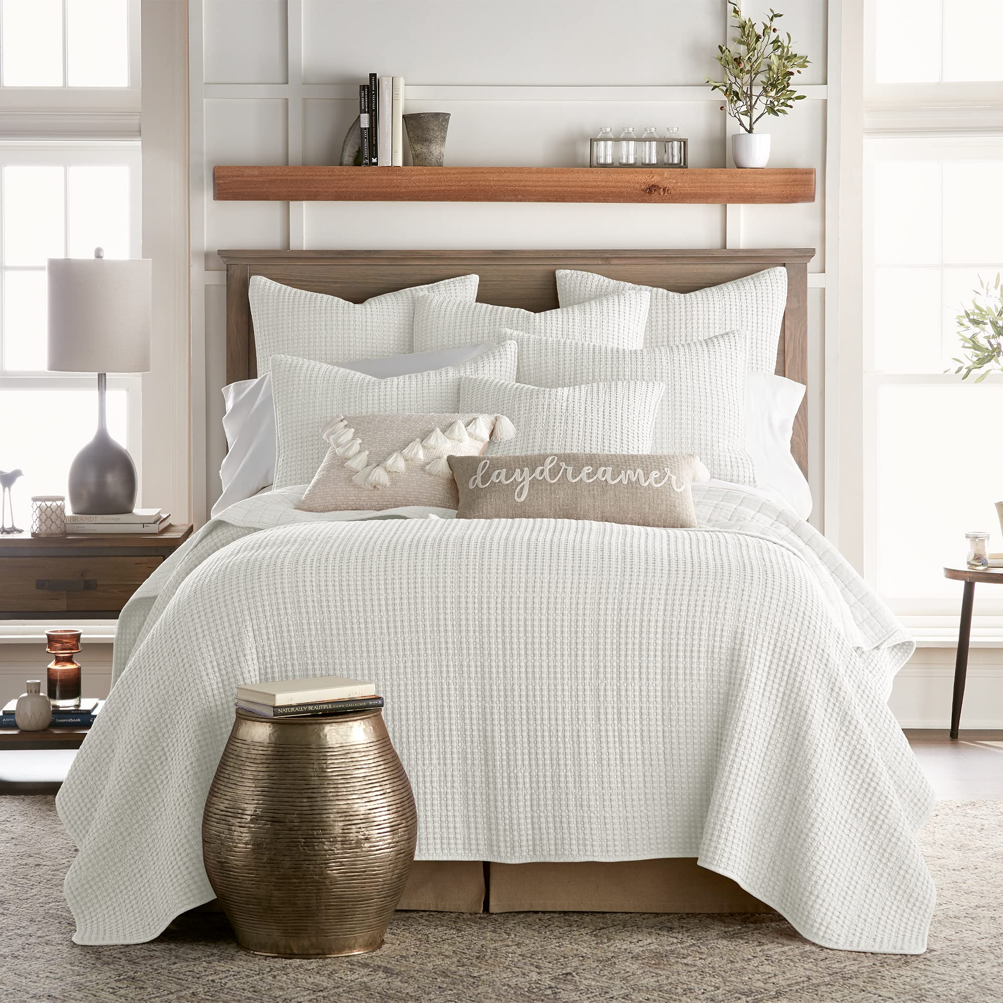 Levtex Home Mills Waffle King/Cal King Quilt Set - Cream Cotton Waffle Bedding - 106