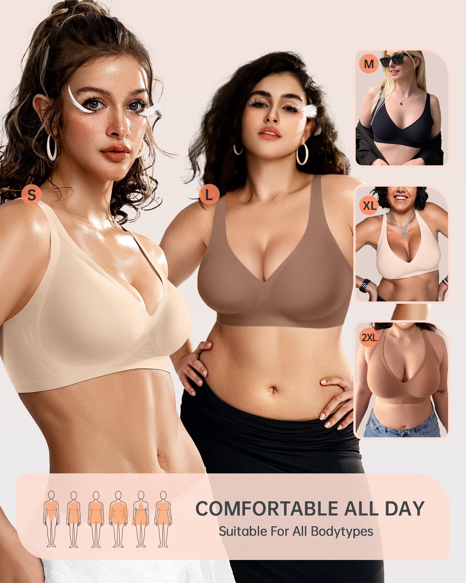 OEAK Women's Deep V Push Up Bralette - Comfortable Seamless Plunge Bra with No Underwire, Low Cut Support for T-Shirts | Perfect for Everyday Wear, Date Nights & Layering Under Clothes