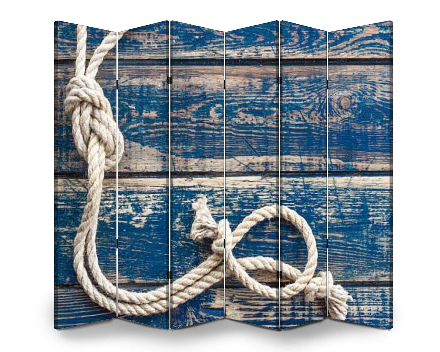 6 Panel Folding Room Divider Screen - Nautical Marine Knot Design Privacy Partition for Indoor/Outdoor Use | Freestanding Protective Wall Separator | Perfect for Home Office, Bedroom, Dorm, Studio & Event Spaces