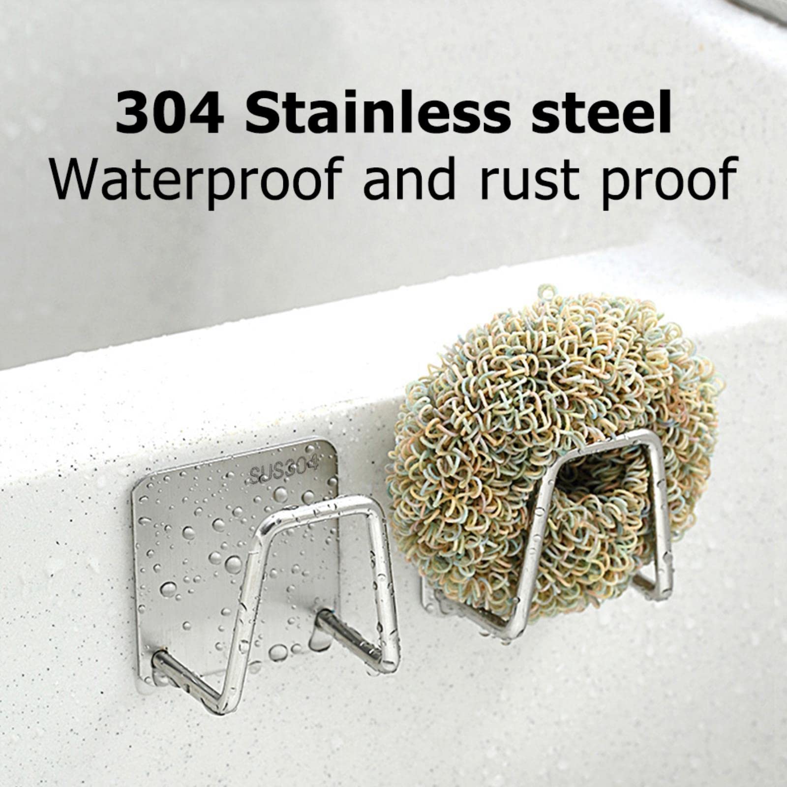 Stainless Steel Sponge Holder with Self-Adhesive - Sink Organizer & Drying Rack for Kitchen Accessories | Perfect for Dish Sponge Storage & Drain Drying | Ideal for Small Kitchen Organization & Sink Countertop Use