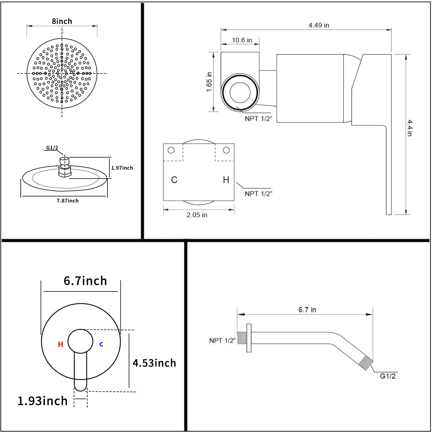 Matte Black Shower Faucet Set - GGStudy Single Function Shower Trim Kit with Rough-in Valve, 8 Inch Stainless Steel Rainfall Shower Head - Perfect for Modern Bathroom Renovation & Spa-like Shower Experience