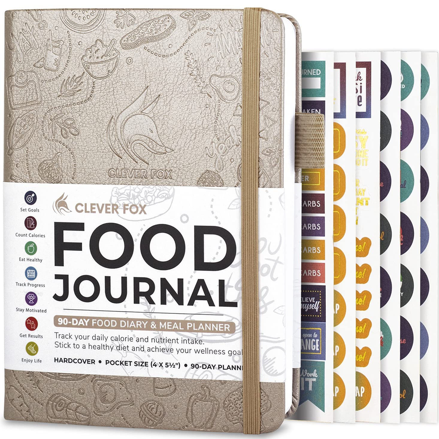 Clever Fox Food Journal Pocket - 4x5.5” Daily Food Diary & Meal Planner to Track Calories, Nutrients & Weight Loss | Compact Nutrition Tracker Notebook (Pearl) | Perfect for Dieting, Fitness Goals & Healthy Eating Habits