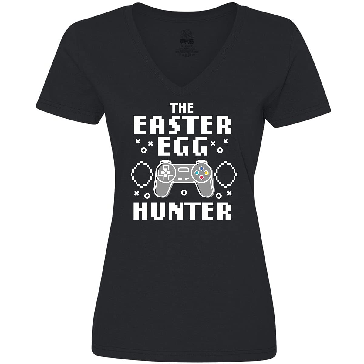 Happy Easter The Easter Egg Hunter Gamer Women's V-Neck T-Shirt - Fun Easter Egg Hunting Graphic Tee for Women - Perfect for Easter Parties, Gaming Events & Casual Wear