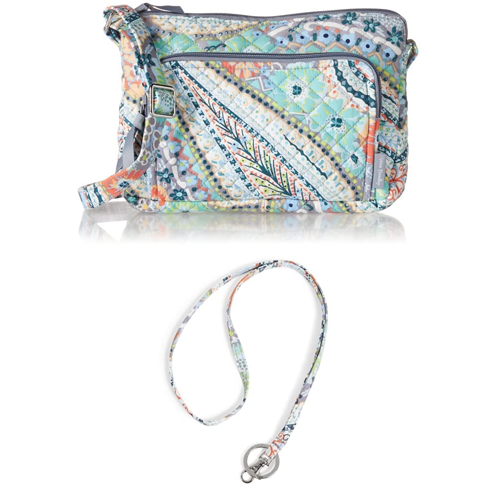 Vera Bradley Women's RFID Blocking Crossbody Purse & Lanyard Keyring Set - Citrus Paisley Print, Recycled Cotton, One Size | Perfect for Travel, Shopping & Everyday Use