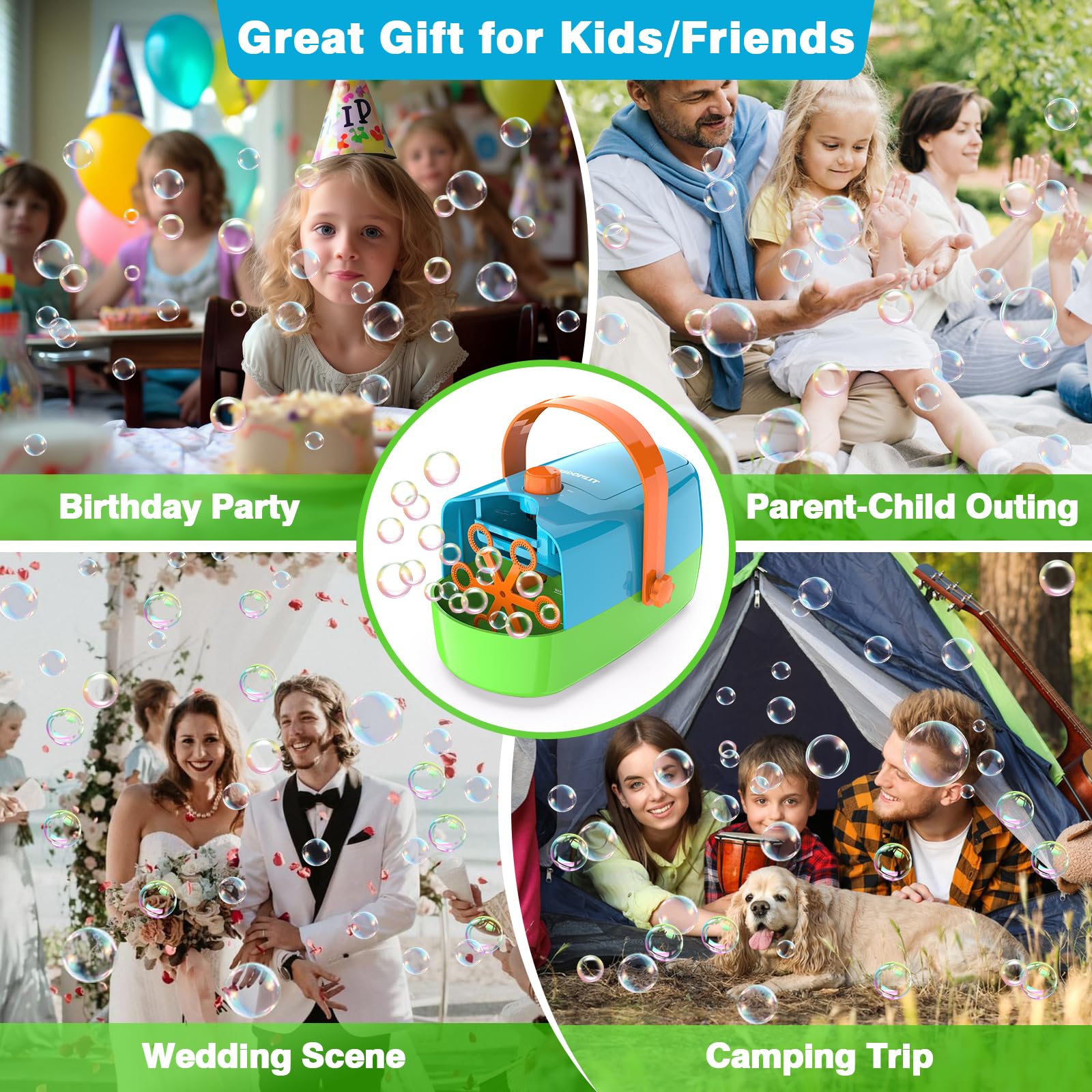Automatic Bubble Blower Machine for Kids - 8000+ Big Bubbles Per Minute, Bubble Maker for Toddlers & Children, Battery or Plug-in Powered, Indoor/Outdoor Party Toys - Perfect for Birthday Parties, Backyard Play & Summer Fun