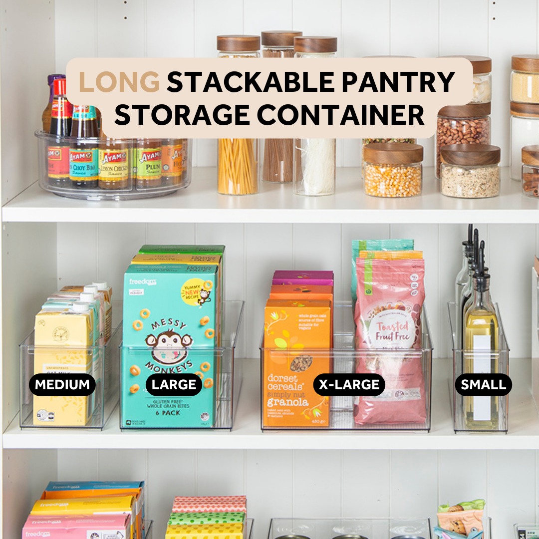 LONG Stackable Pantry Storage Container X Large - Airtight Food Storage Bins for Kitchen, Pantry & Bulk Food Organization - Perfect for Flour, Sugar, Rice & Dry Goods