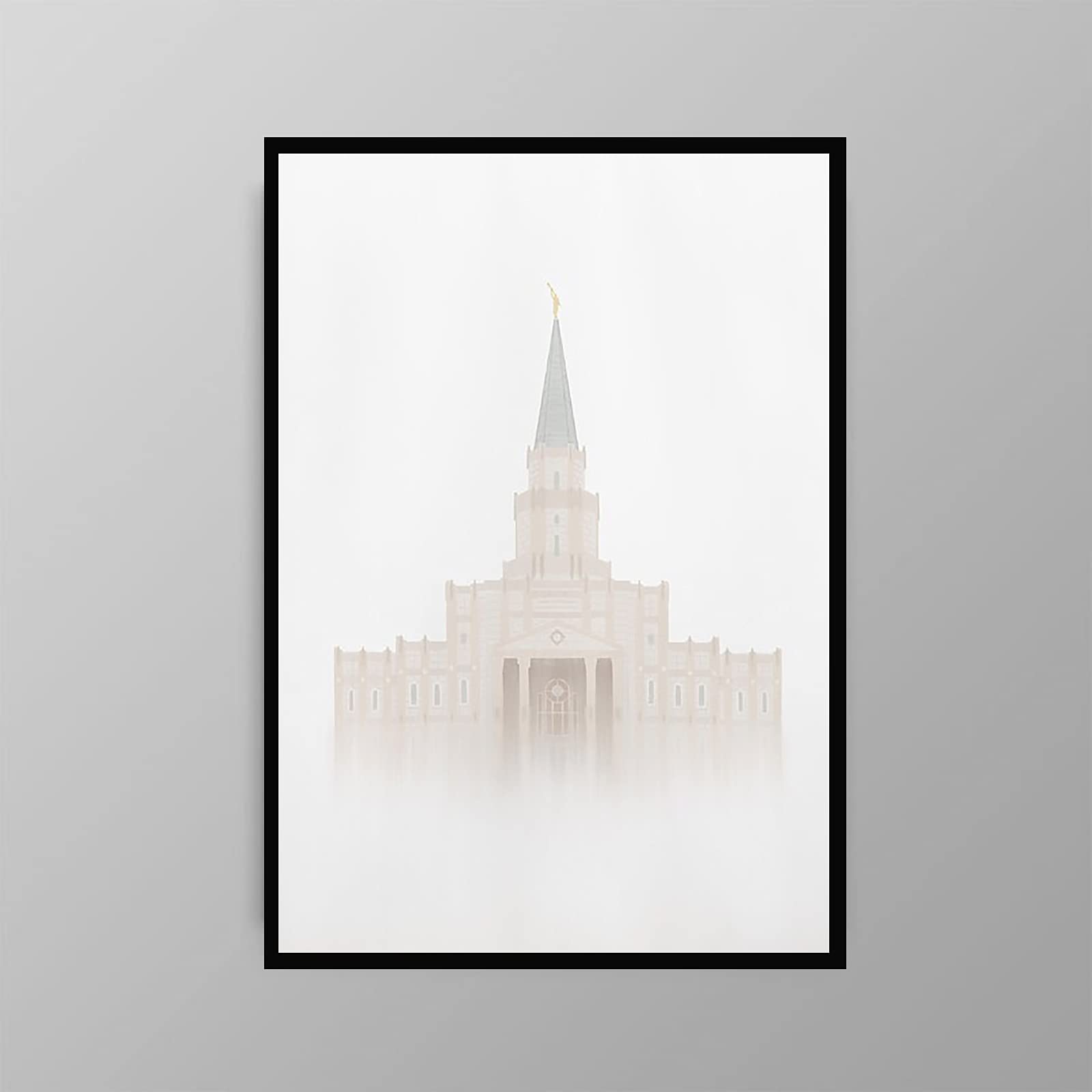 LDS Temple Canvas Wall Art - 8''x12'' Framed Modern Watercolor Print for Living Room Decor, Houston Texas Temple Picture - Perfect for Home, Office & Church Gifts