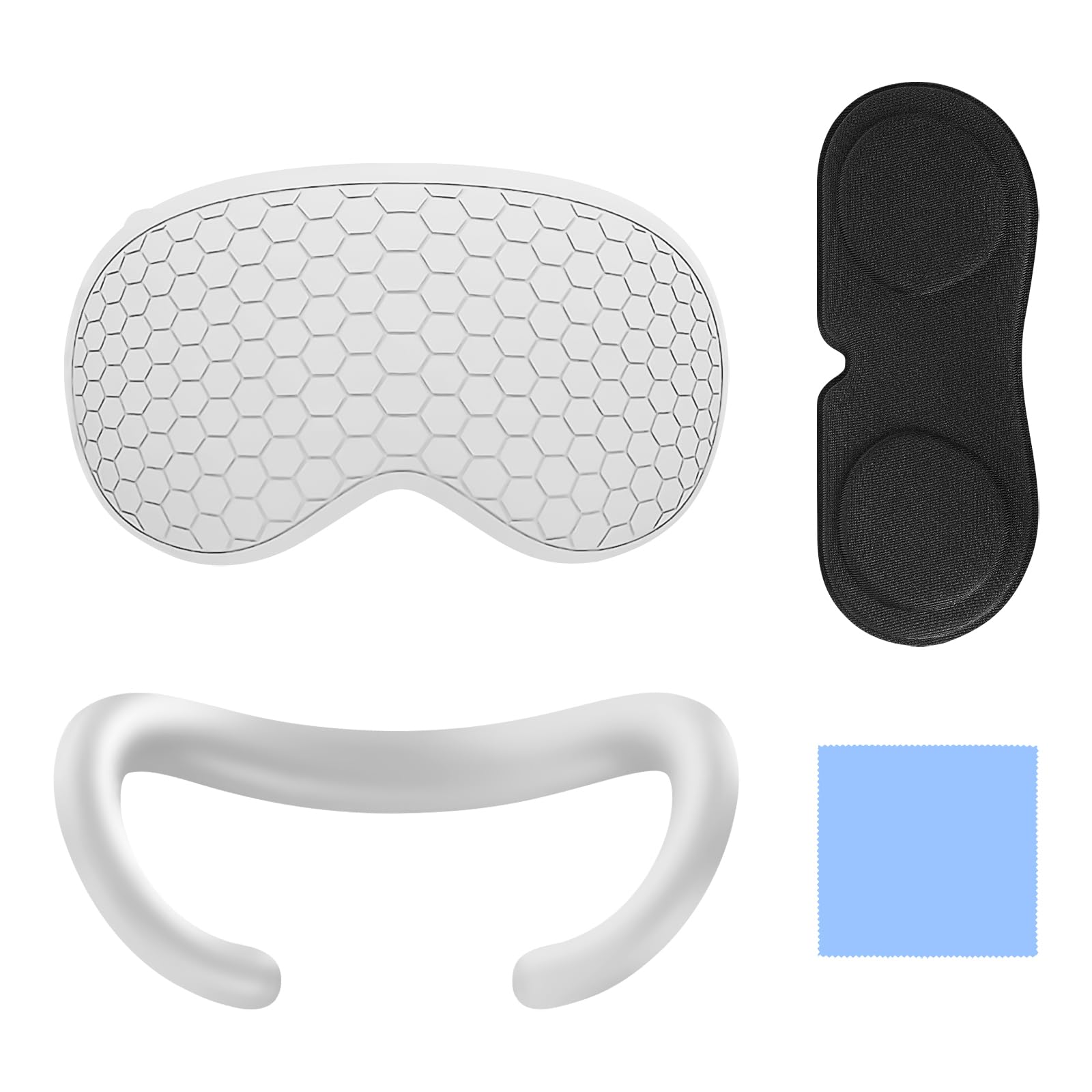 Geekria VR Accessory Set for Vision Pro - Protective Headset Shell, Silicone Cover with Dustproof Lens Protector, Original Replacement Parts for VR Headsets (4-Piece Set) - Perfect for Gaming, Virtual Reality, and Travel Protection