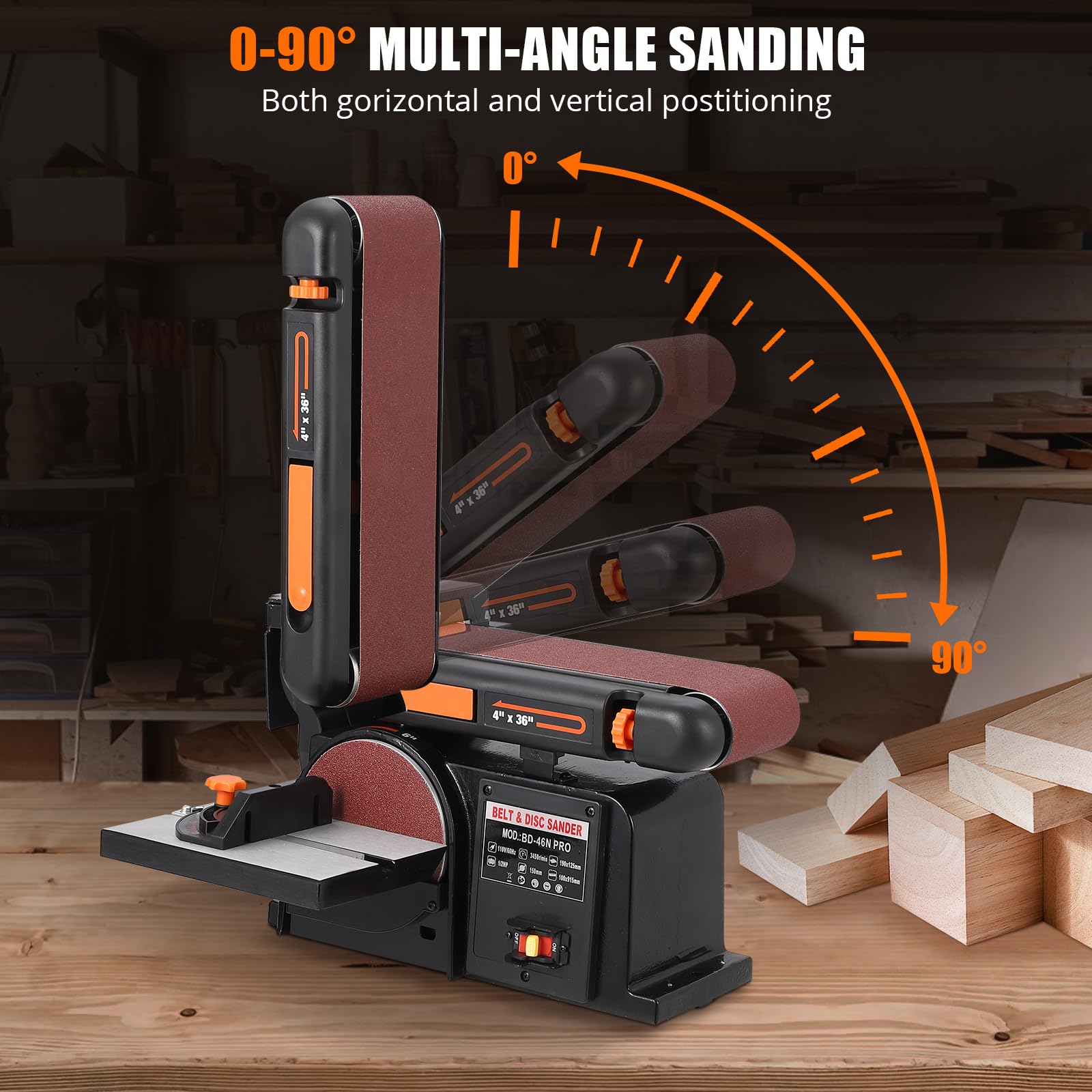 1/2HP Belt Sander for Woodworking - 4x36 Inch Sanding Belt & 6-Inch Disc - Heavy Duty Cast Iron Base with Bench Mount | Perfect for Furniture Refinishing, DIY Projects & Professional Wood Shops