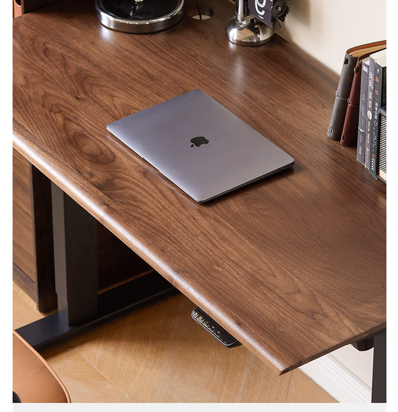 Premium Black Walnut Solid Wood Electric Standing Desk - Adjustable Height Home Office Desk for Work & Study | Ergonomic Workspace Solution for Professionals & Gamers
