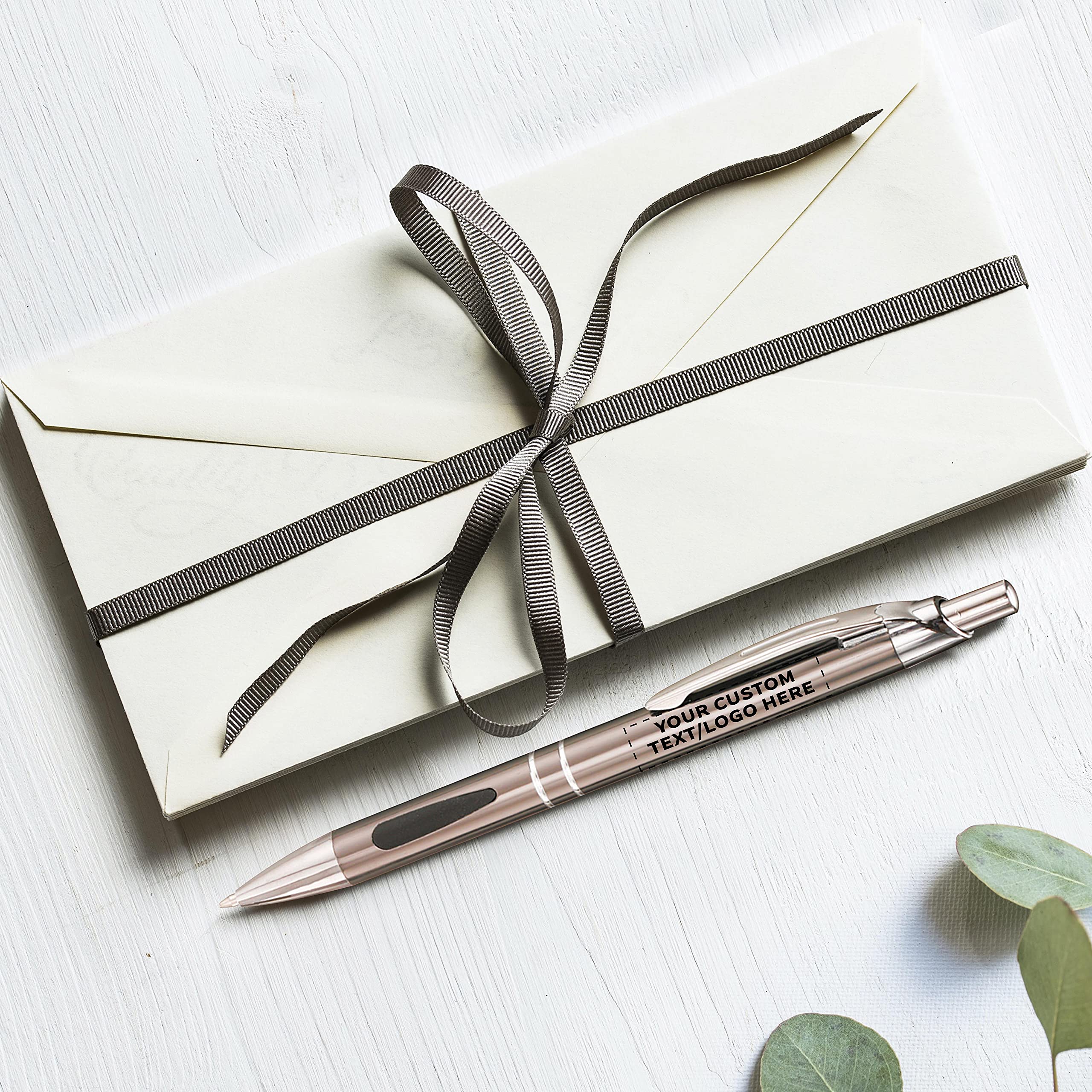 100 Pack Black Ink Metal Pens with Custom Text & Logo - Retractable Ballpoint Pens with Silver Accents - Premium Office & School Supplies for Business Gifts, Promotions & Everyday Writing