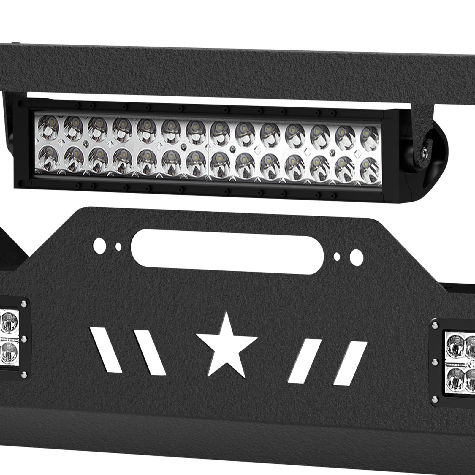 Heavy Duty Front Bumper for 2007-2025 Jeep Wrangler JK JL JKU JLU & Gladiator JT - Winch Ready with 5 LED Lights, Paintable Armor & D-Rings | Off-Road Adventure & Trail Protection