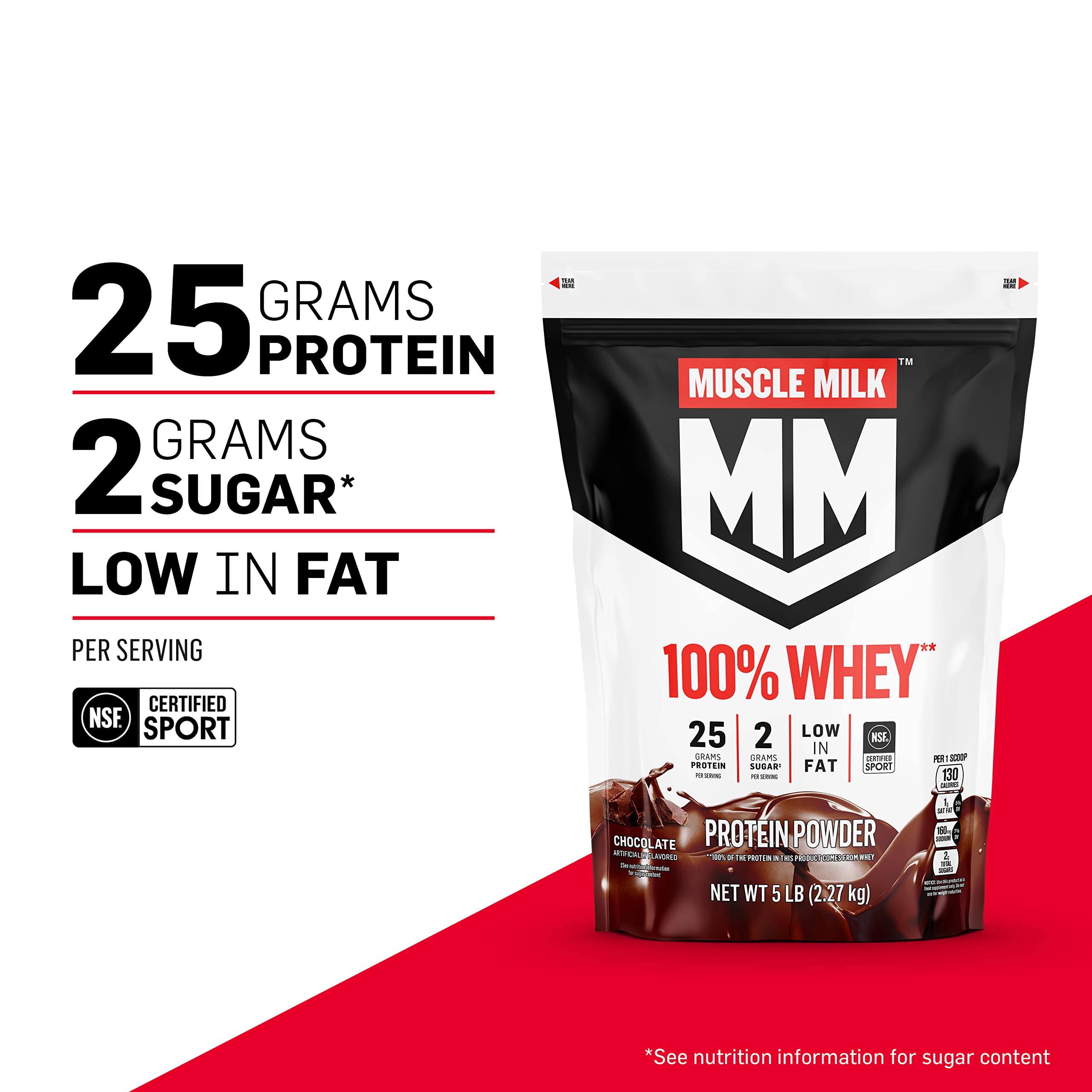Muscle Milk 100% Whey Protein Powder - Vanilla Flavor (5lb, 68 Servings) | 25g Protein, 2g Sugar, Low Fat | NSF Certified for Sport | Post-Workout Recovery & Energy Boost | Ideal for Gym, Weight Training & Healthy Snacking | Packaging May Vary