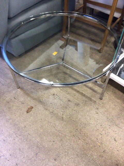 Modern Round Glass Top Coffee Table with Chrome Base - Stylish Living Room Centerpiece for Home & Office Decor