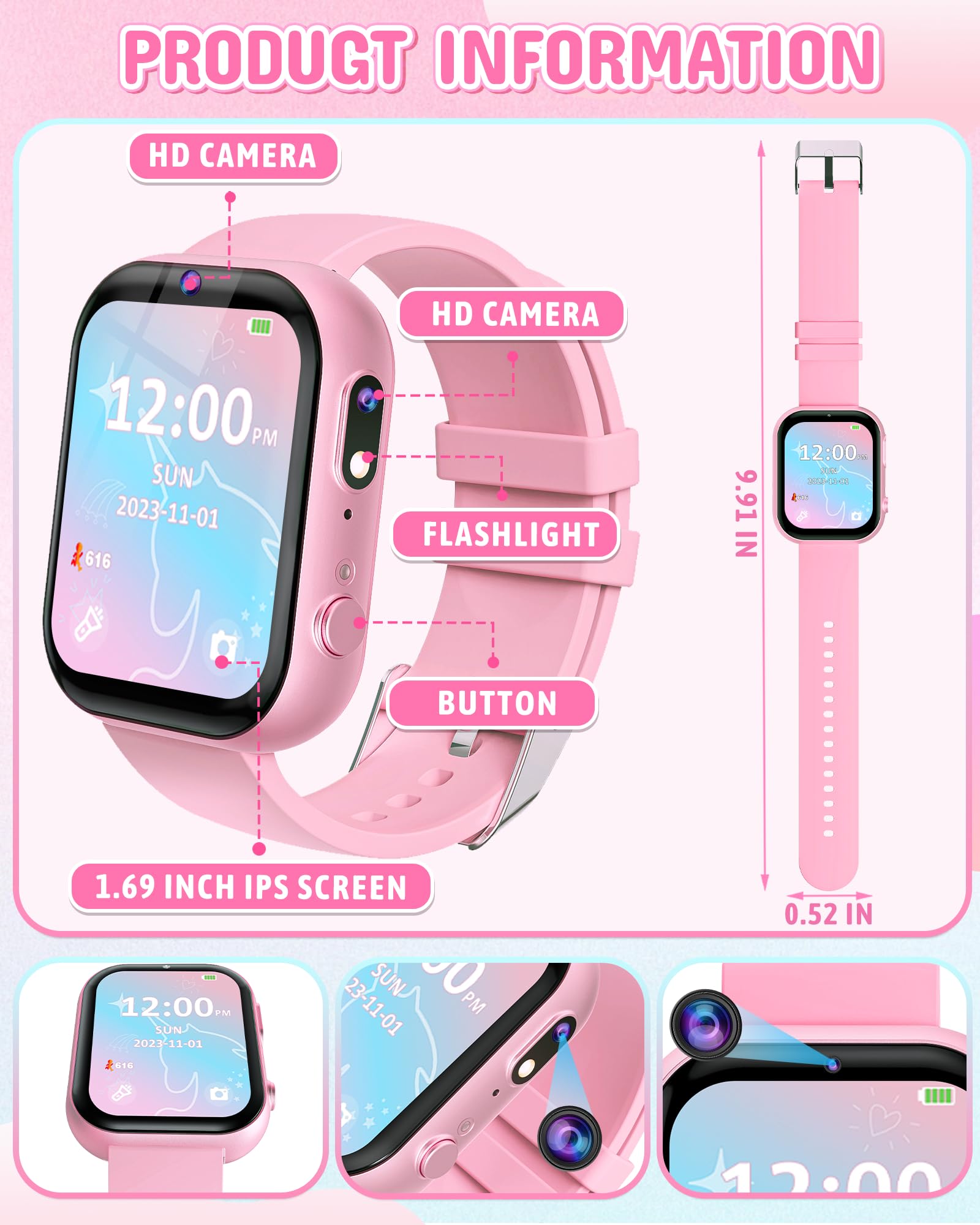 Waterproof Smart Watch for Girls Age 3-9 with Dual Camera - Best Birthday & Christmas Gift Idea for Kids | Perfect for Outdoor Play, School Activities & Stocking Stuffers