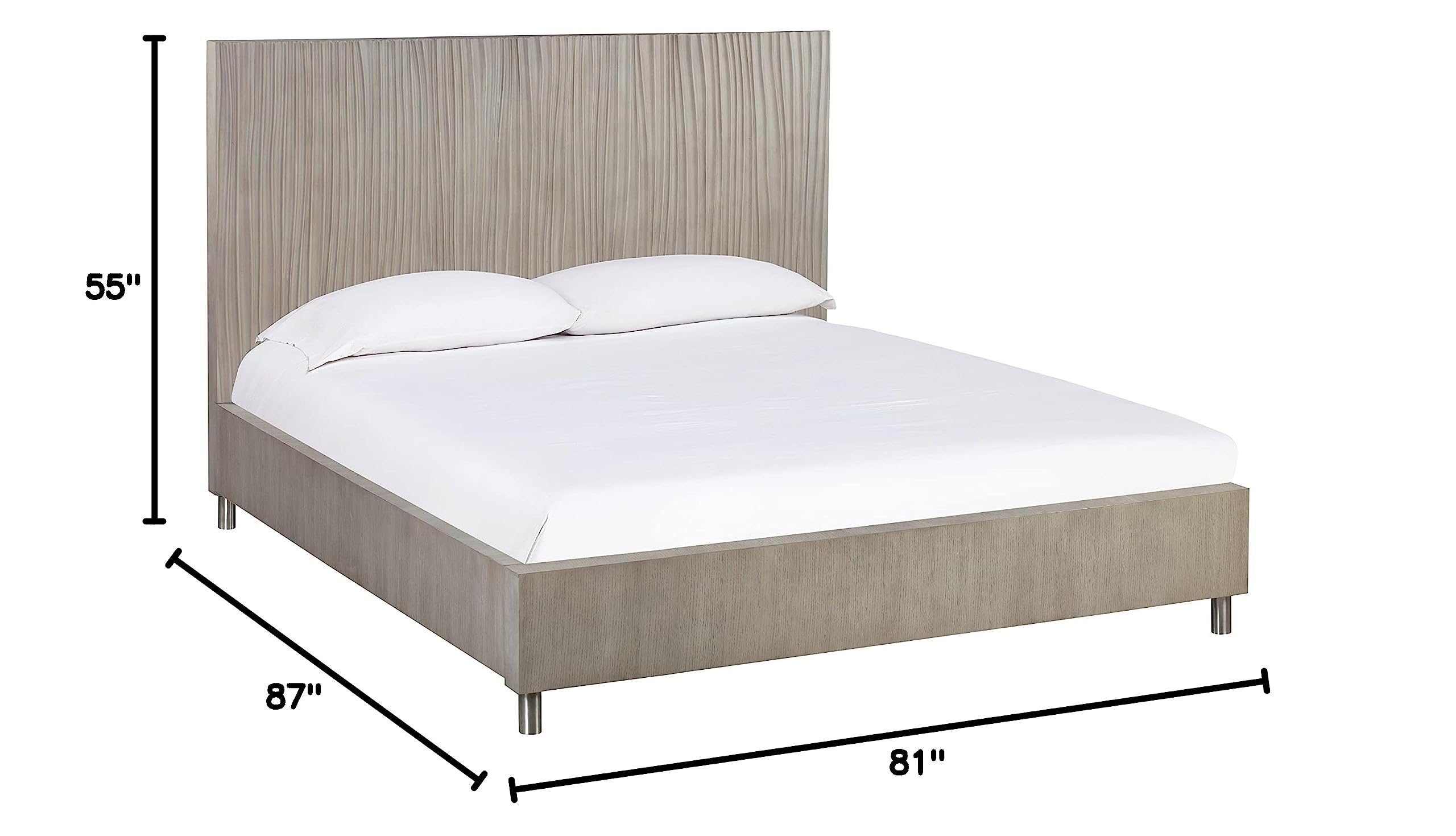 Modus Furniture Solid Wood King Size Platform Bed Frame in Argento Misty Grey - Sturdy & Stylish for Modern Bedrooms, Guest Rooms & Master Suites