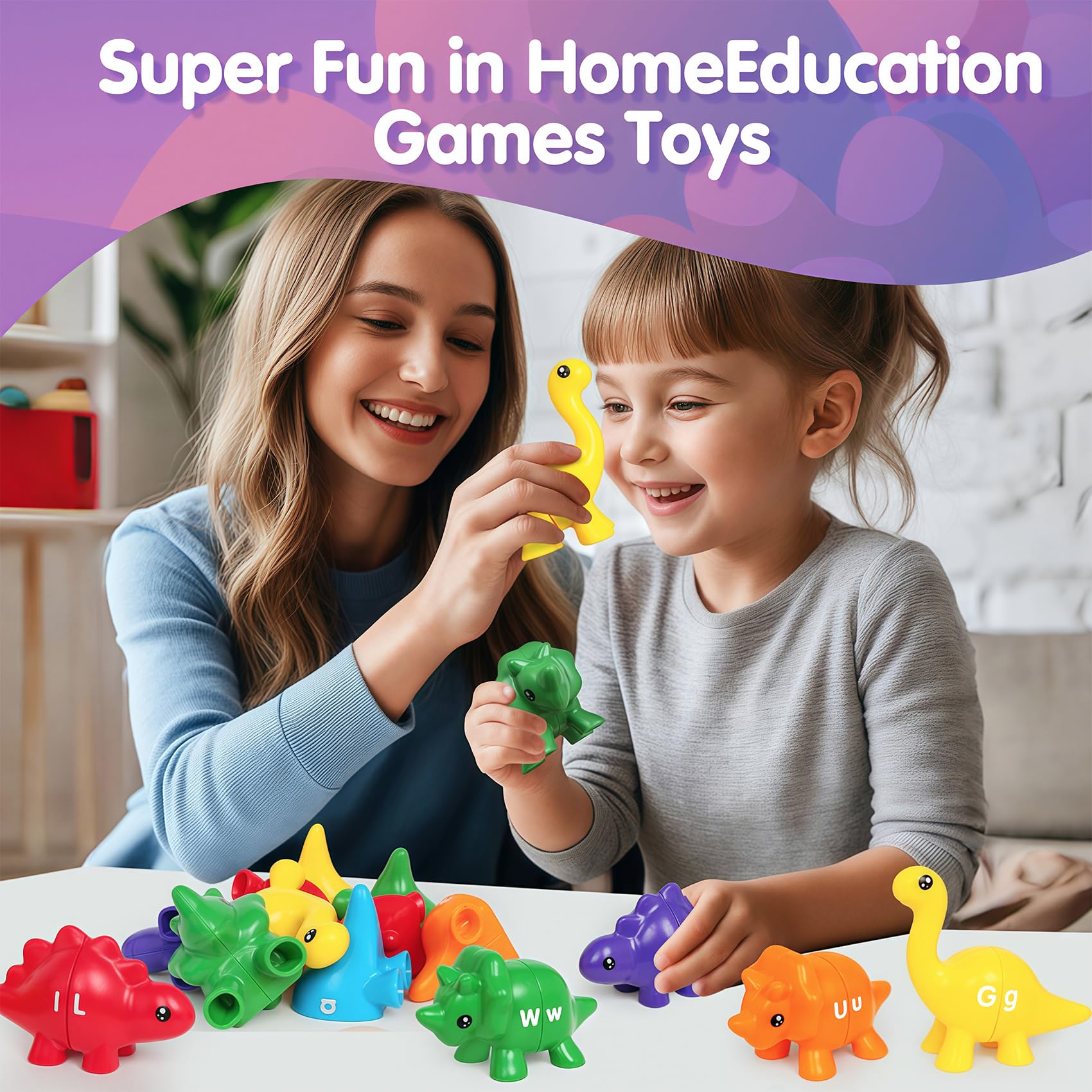 ABC Dinosaur Matching Game - 13PCS Montessori Learning Toys for Toddlers 3+ | Fine Motor Skills & Sensory Play