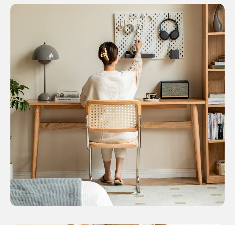 Solid Oak & Cherry Wood Narrow Office Desk - Compact Workspace Solution for Small Spaces & Home Offices