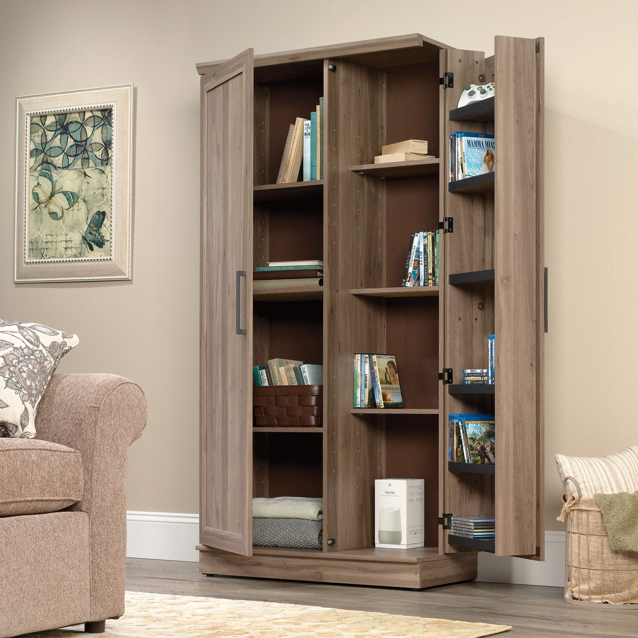 Sauder HomePlus Storage Cabinet - Pantry Organizer with Salt Oak Finish for Kitchen, Bathroom & Living Room Storage