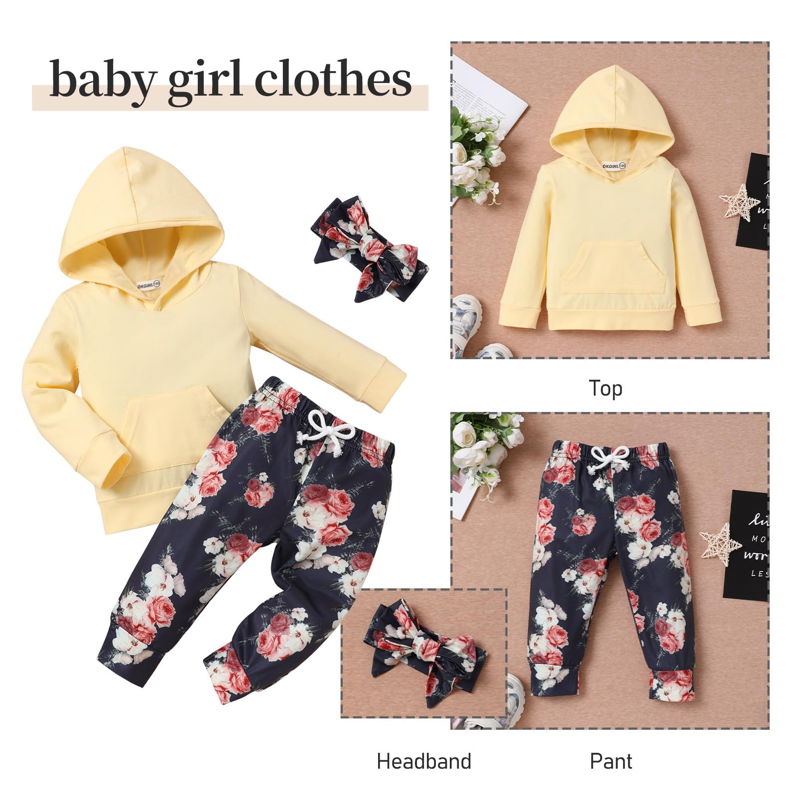 Adorable Baby Girl Outfit Set - Soft Long Sleeve Sweatshirt & Floral Print Pants | Toddler Fall Clothes for Playdates, Family Photos & Seasonal Comfort