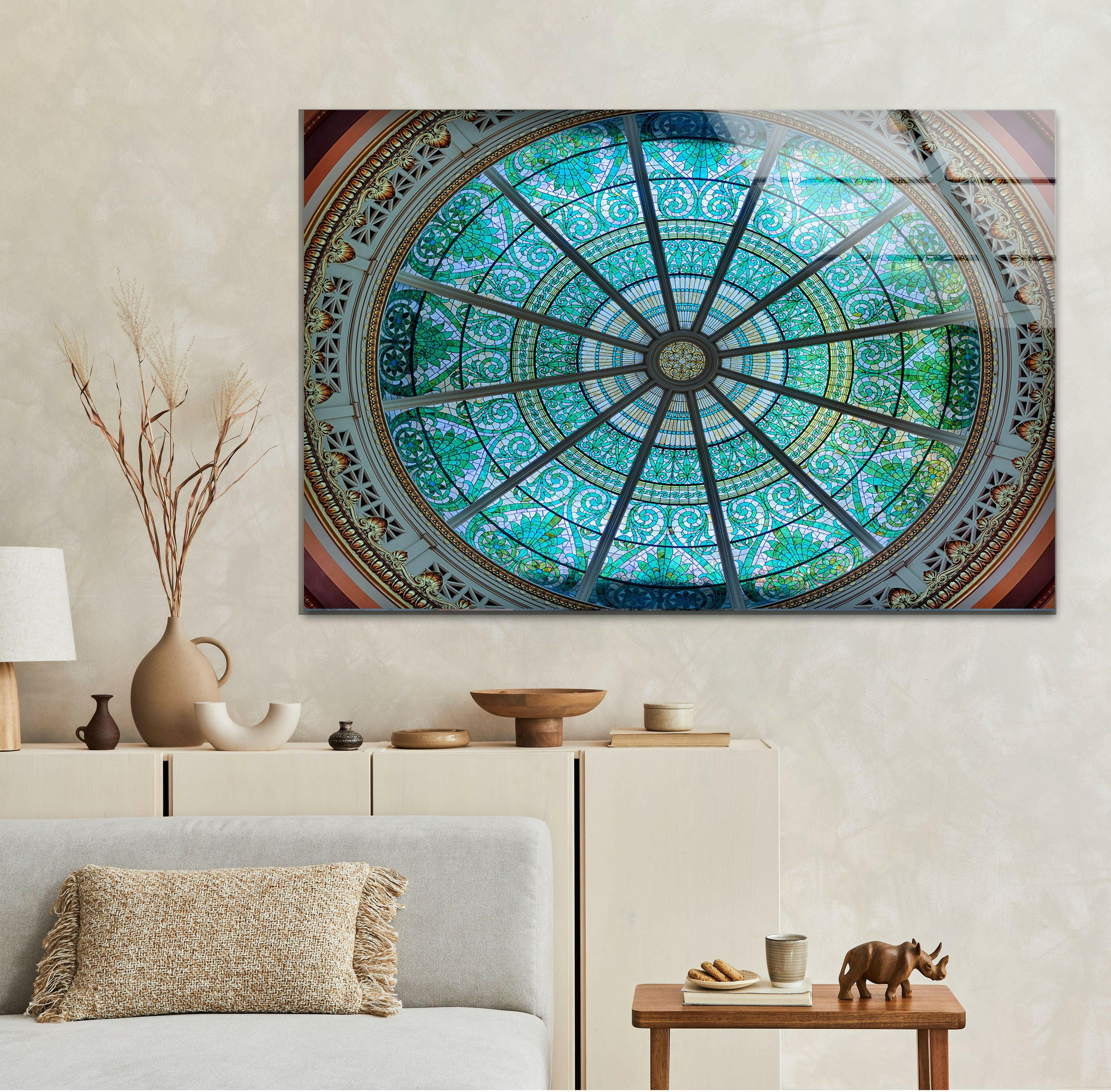 Stained Glass Blue Church Window Wall Art - Handmade Gothic Decor for Home, Office & Wedding Venue