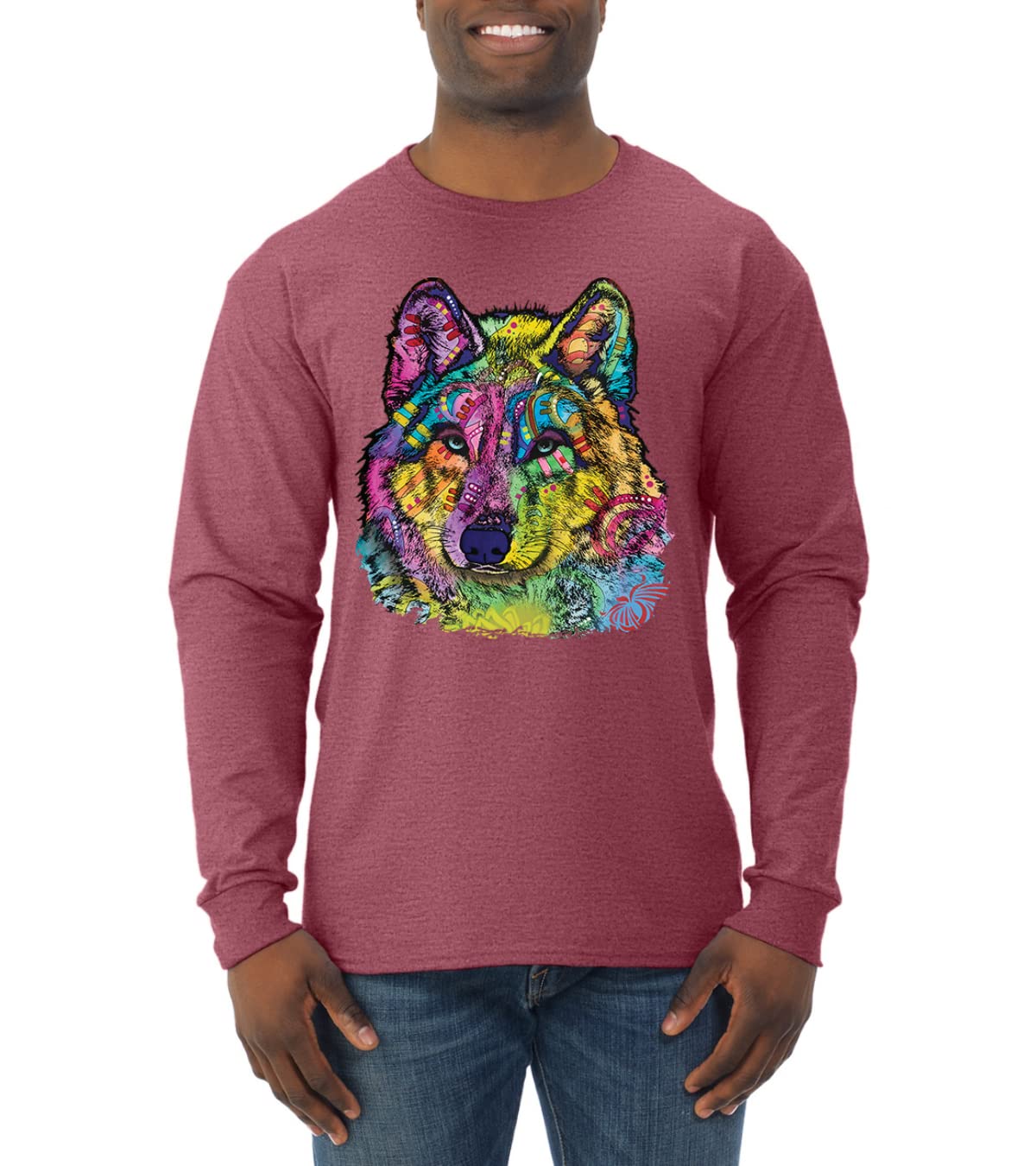 Majestic Neon Arctic Wolf Graphic Long Sleeve Shirt for Men - Dean Russo Inspired Animal Lover Art Tee - Perfect for Casual Wear, Outdoor Adventures & Art Enthusiasts