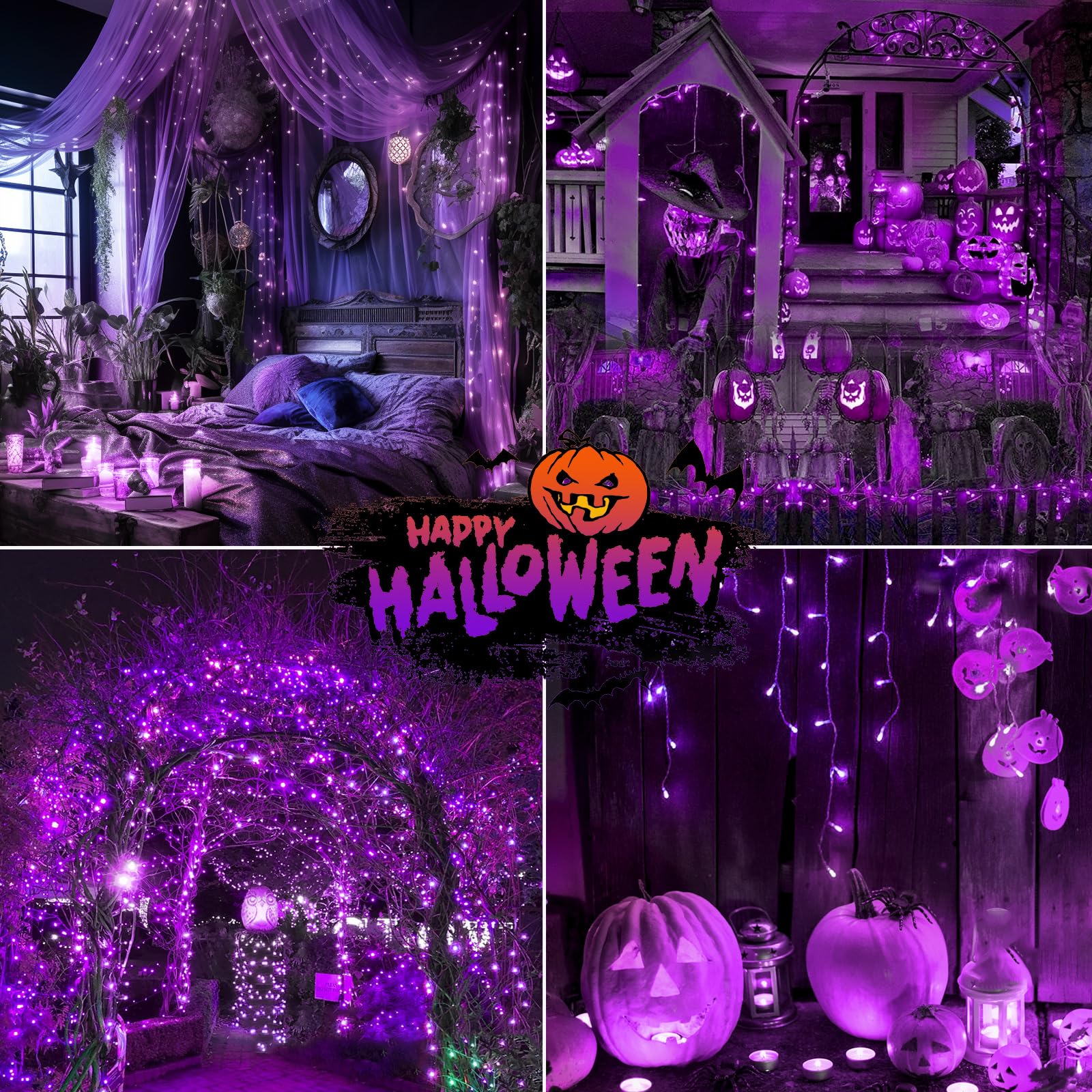 SANJICHA 200 LED Halloween String Lights - 66FT Purple for Indoor/Outdoor Decor, Party & Garden