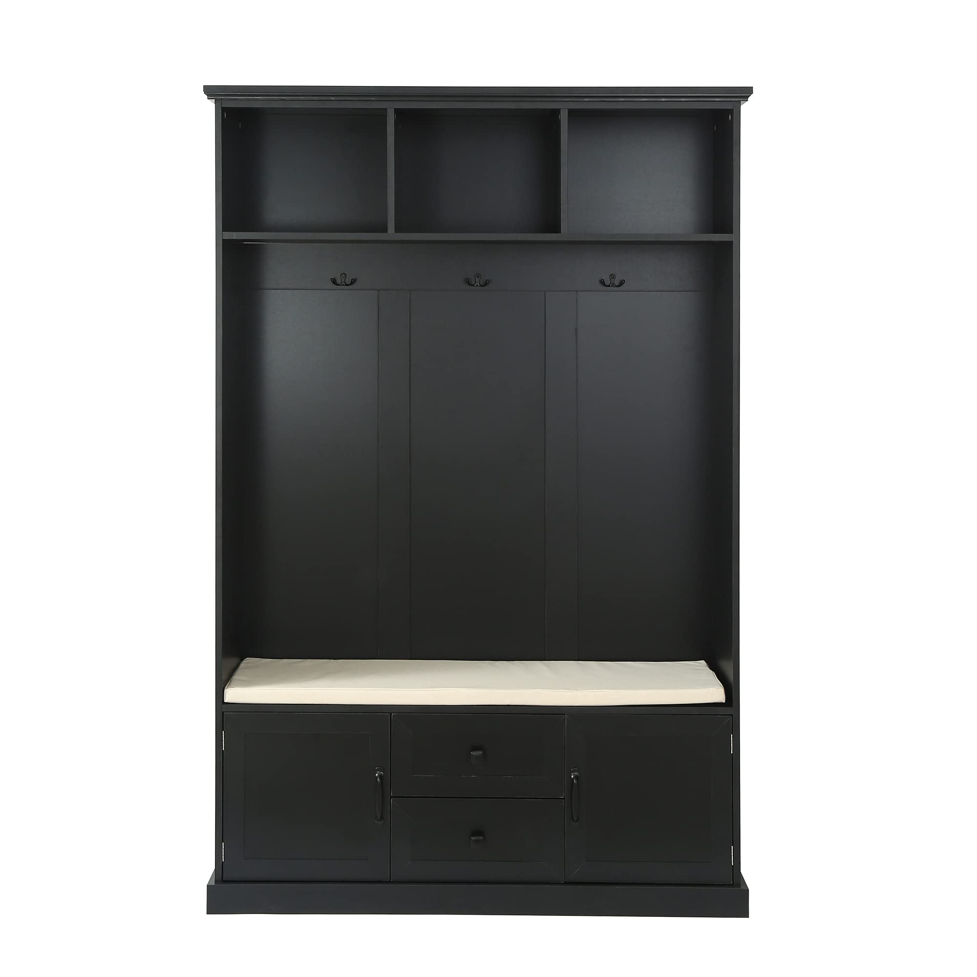 Merax 3-in-1 Hall Tree with Coat Hooks, Entryway Bench & Storage - Space Saving Entryway Organizer for Coats, Shoes & Bags - Perfect for Small Apartments, Mudrooms & Home Entryways (Black)