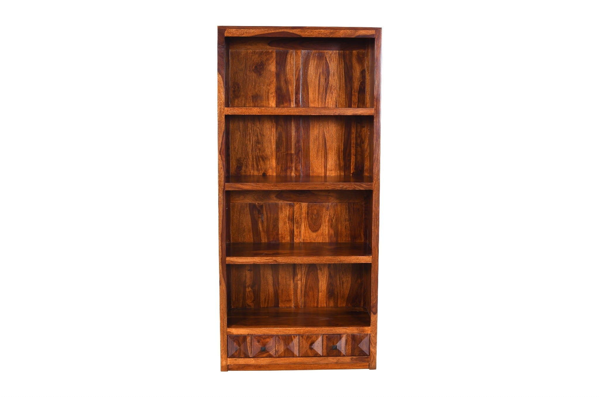 Premium Diamond Indian Sheesham Solid Wood Bookshelf - 90x40x195cm Rustic Home Office Storage - Perfect for Living Room, Study & Library Organization