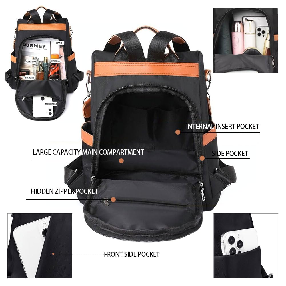 Eshow Anti-Theft Backpack Purse for Women - Lightweight Travel Daypack & Casual Black Purse Backpack | Perfect for Commuting, College, Work & Weekend Adventures