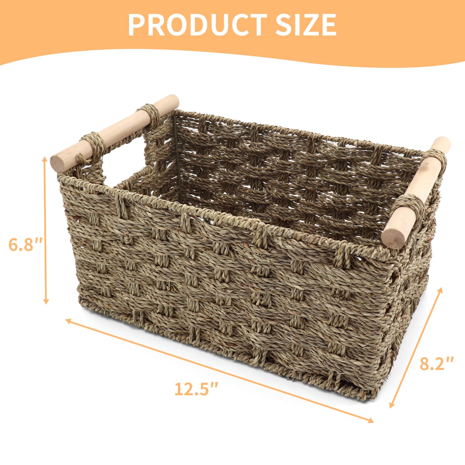 Large Seagrass Storage Basket with Wooden Handles - Home Organization for Bathroom & Kitchen