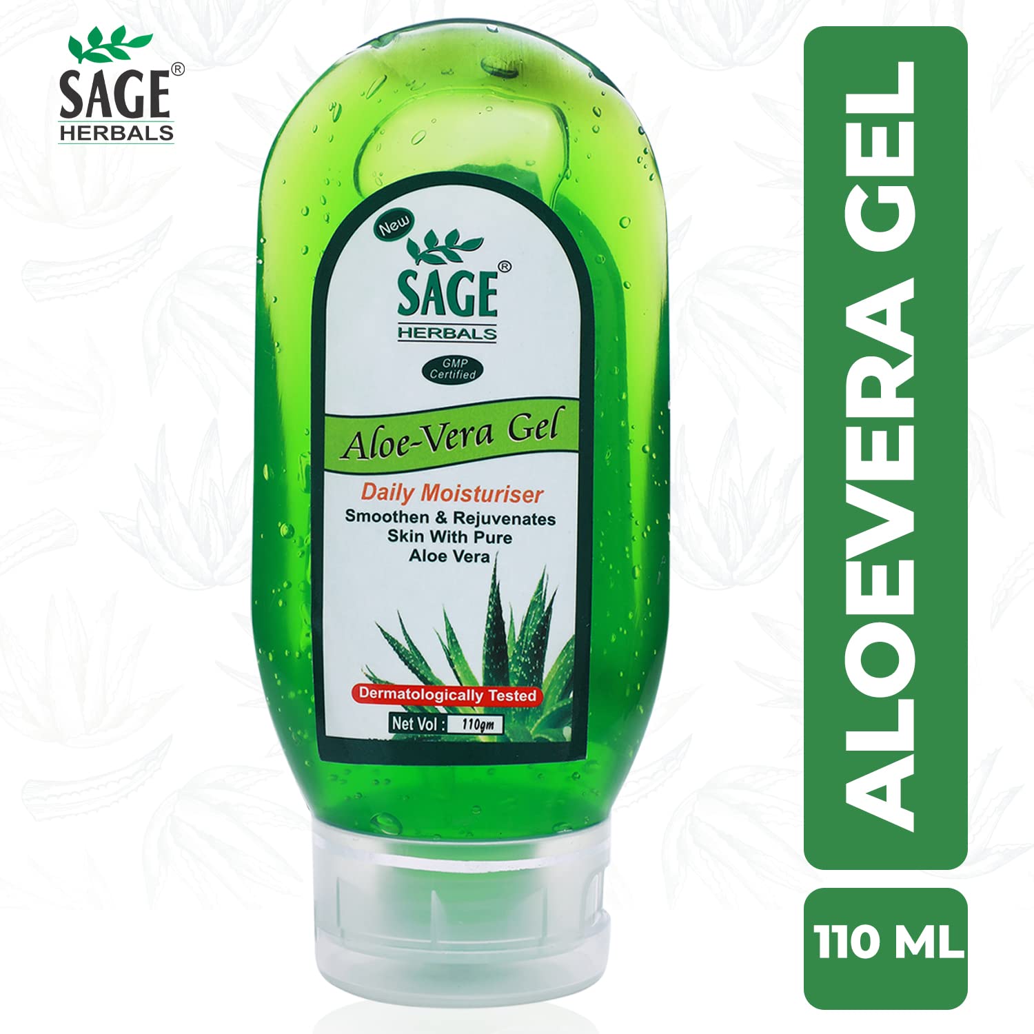 Sage Herbals Aloe Vera Daily Moisturizing Gel for Smooth Skin - Rejuvenating & Glowing Skin Care - Dark Circle & Wrinkle Treatment - 110gm - Perfect for Daily Hydration & After Sun Care