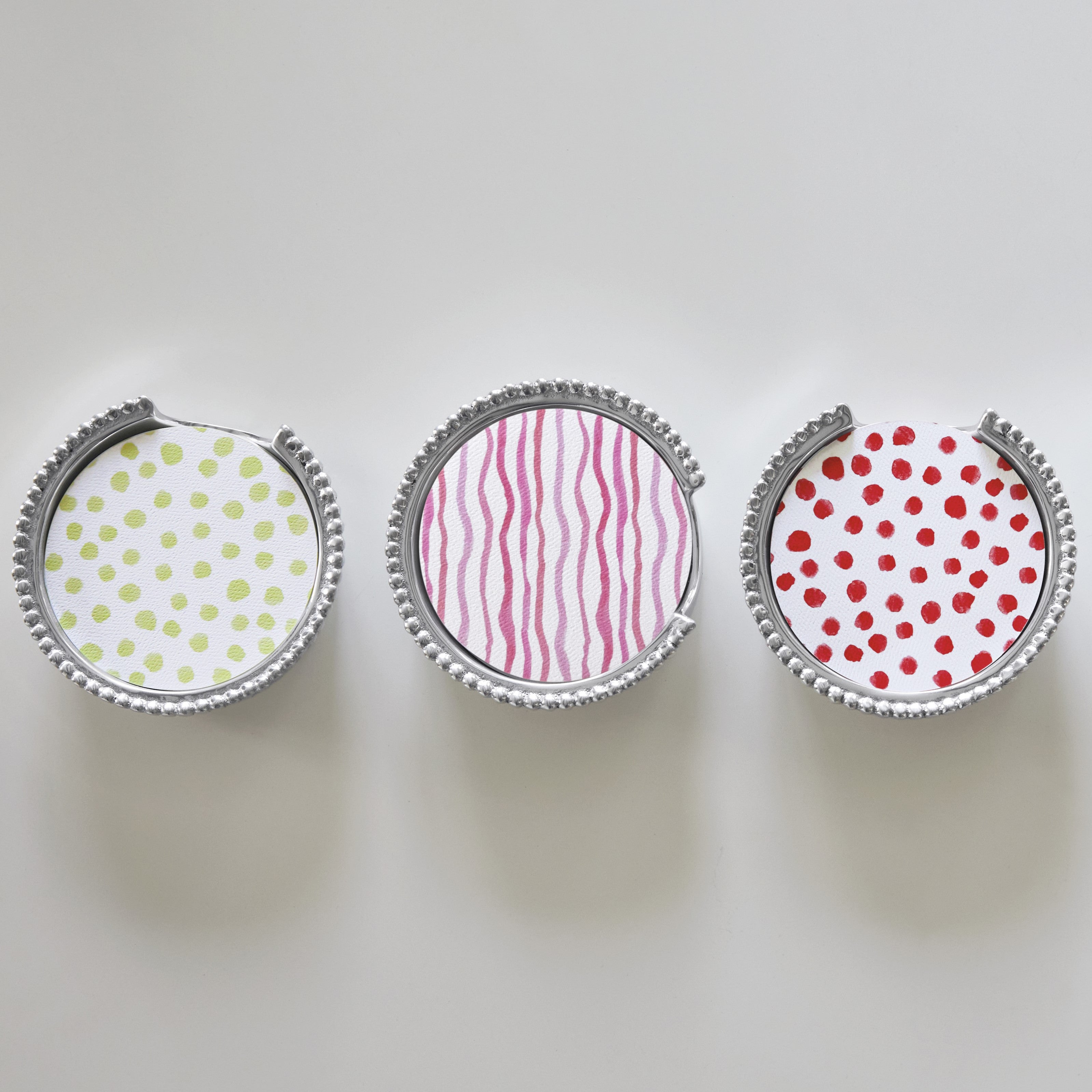 Pink Dotty and Striped Beaded Coaster Set - 4-Piece Absorbent Drink Coasters for Coffee, Wine, and Beverages - Stylish Home Decor for Dining Table, Bar, and Office Use