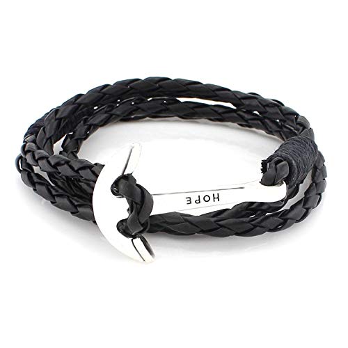 40cm PU Leather Anchor Bracelet for Men - Stylish Wristband Wrap Charm Hand Cuff Jewelry, Perfect for Casual Outings and Gift Giving