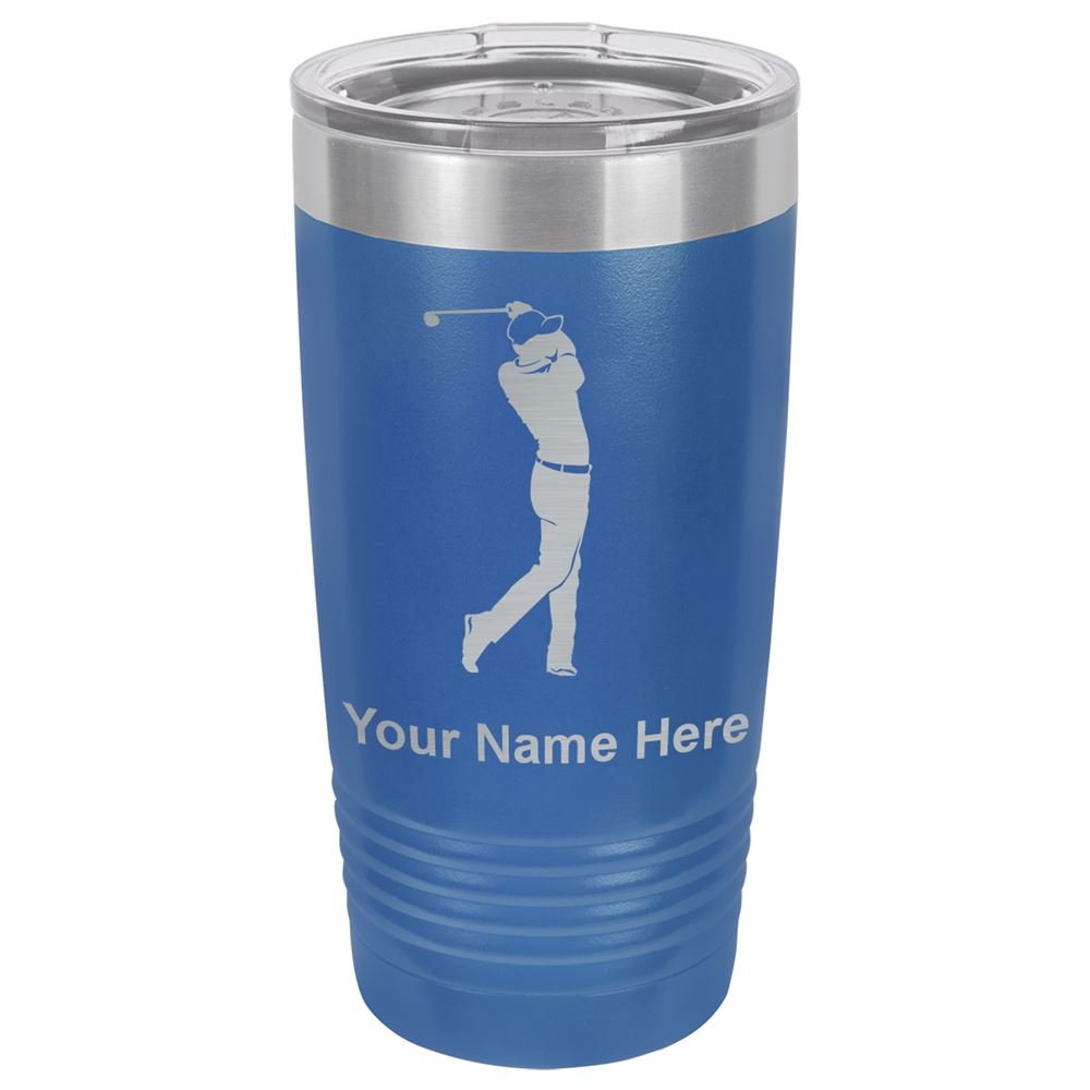 LaserGram 20oz Vacuum Insulated Stainless Steel Tumbler with Leak-Proof Lid - Personalized Engraved Golf Gift for Men & Women - Perfect for Golf Course, Office & Outdoor Activities (Dark Blue)